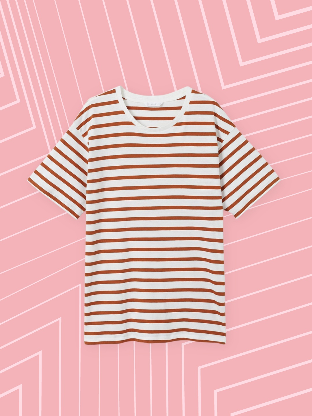 

Mango Kids Boys White & Brown Striped Drop-Shoulder Sleeves Pure Cotton T-shirt
