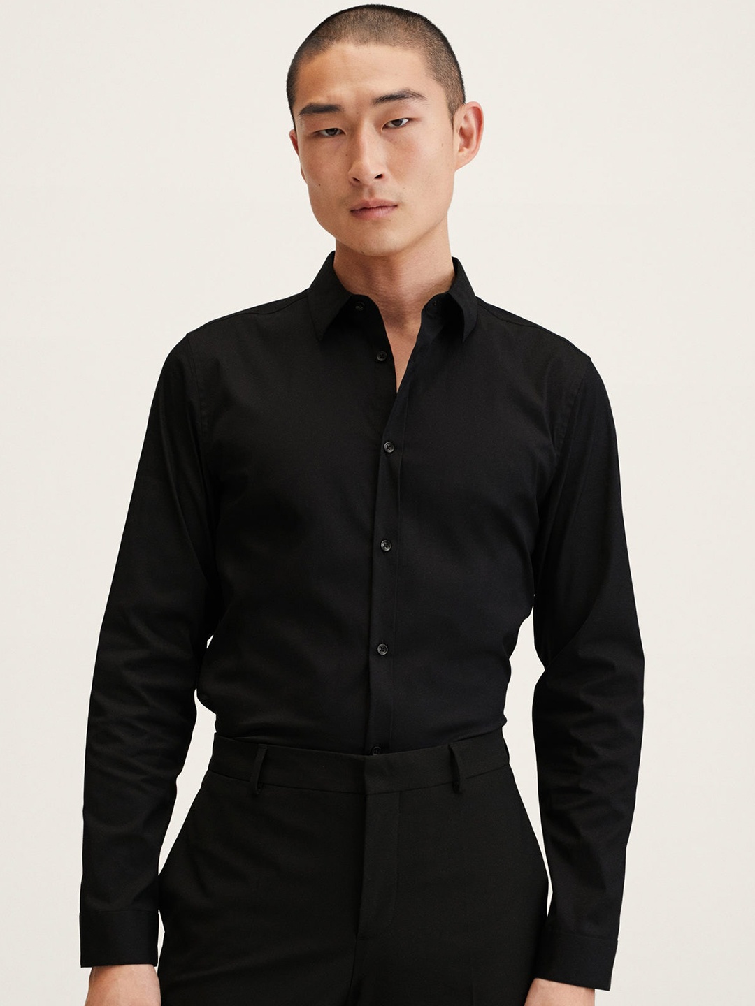 

MANGO MAN Black Slim Fit Casual Shirt