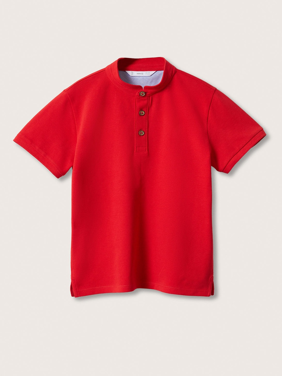 

Mango Kids Boys Red Solid Henley Neck Cotton T-shirt