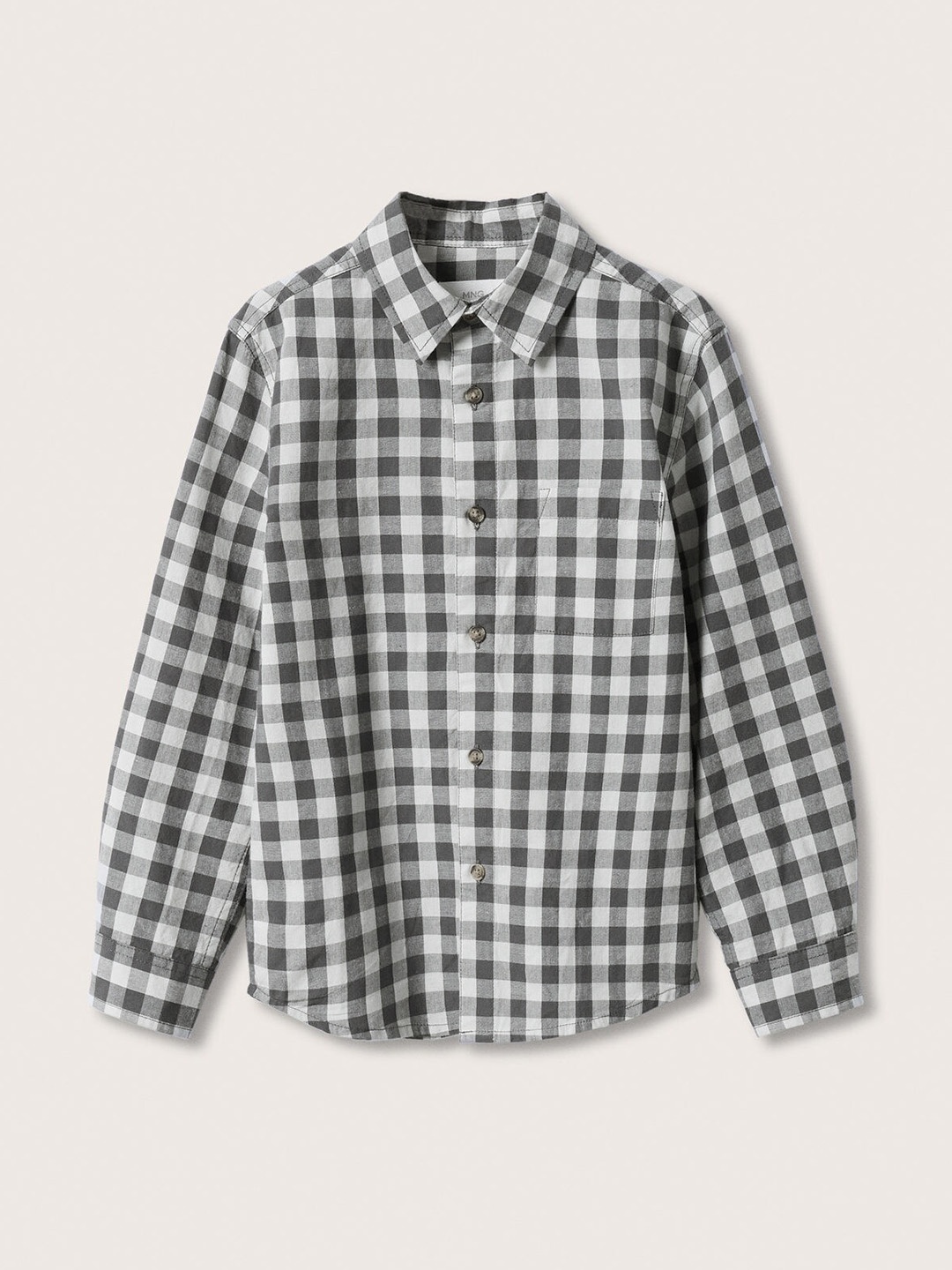 

Mango Kids Boys Charcoal Grey & Off-White Checked Cotton Casual Shirt