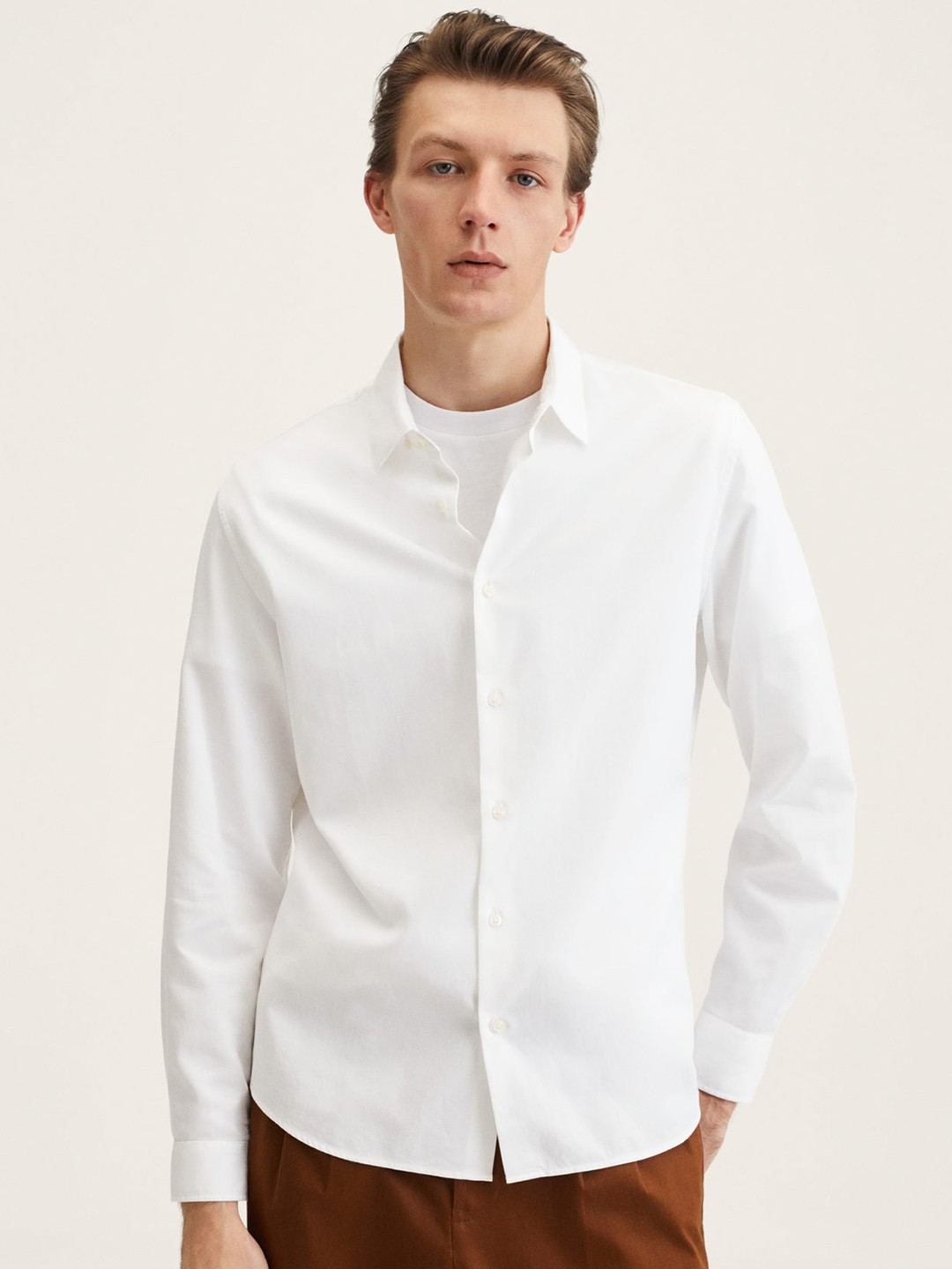 

MANGO MAN White Pure Cotton Slim Fit Casual Shirt