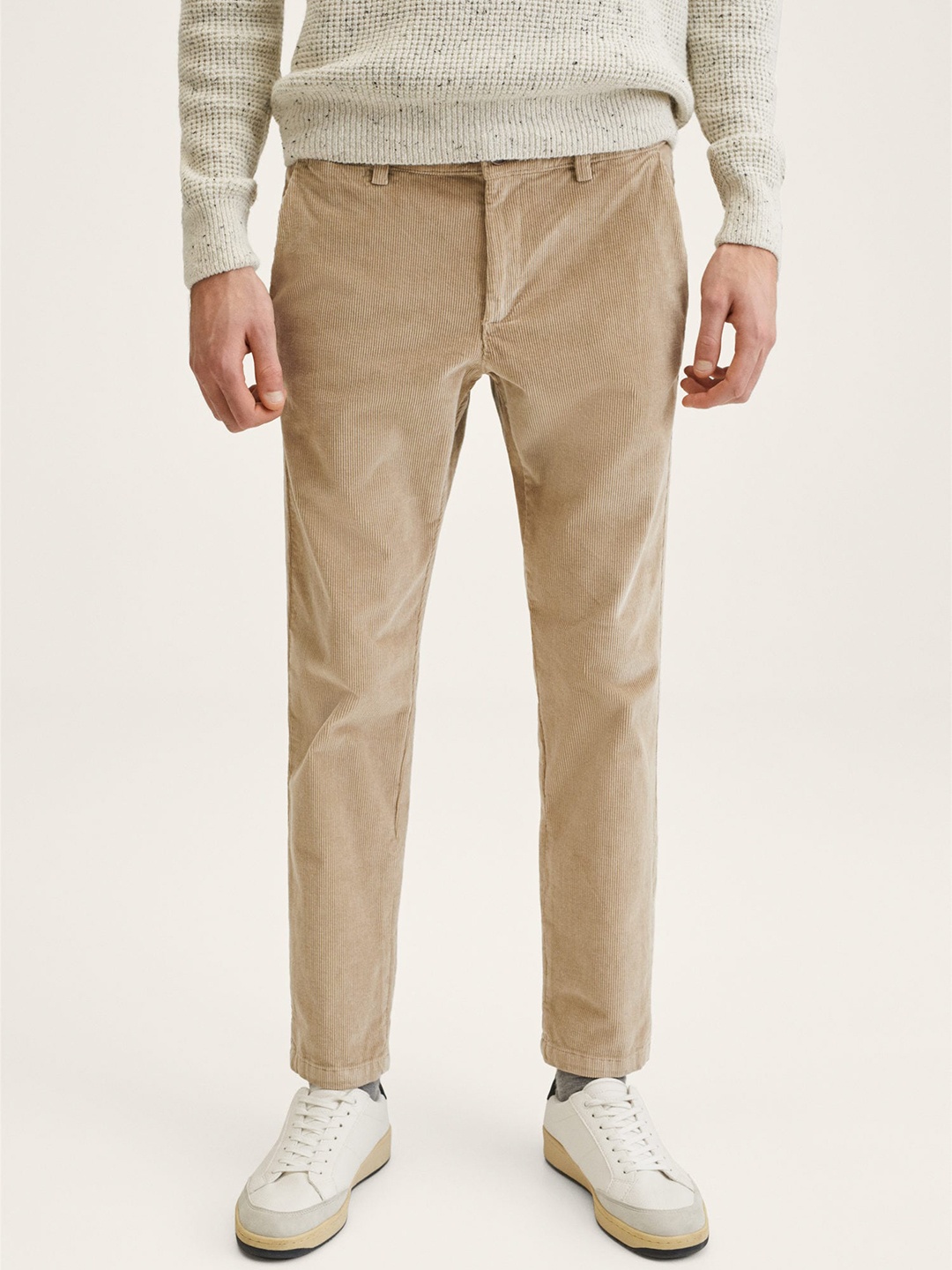 

MANGO MAN Beige Cropped Corduroy Trousers