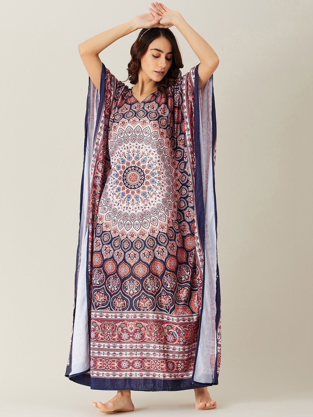 

The Kaftan Company Beige Printed Maxi Kaftan Nightdress
