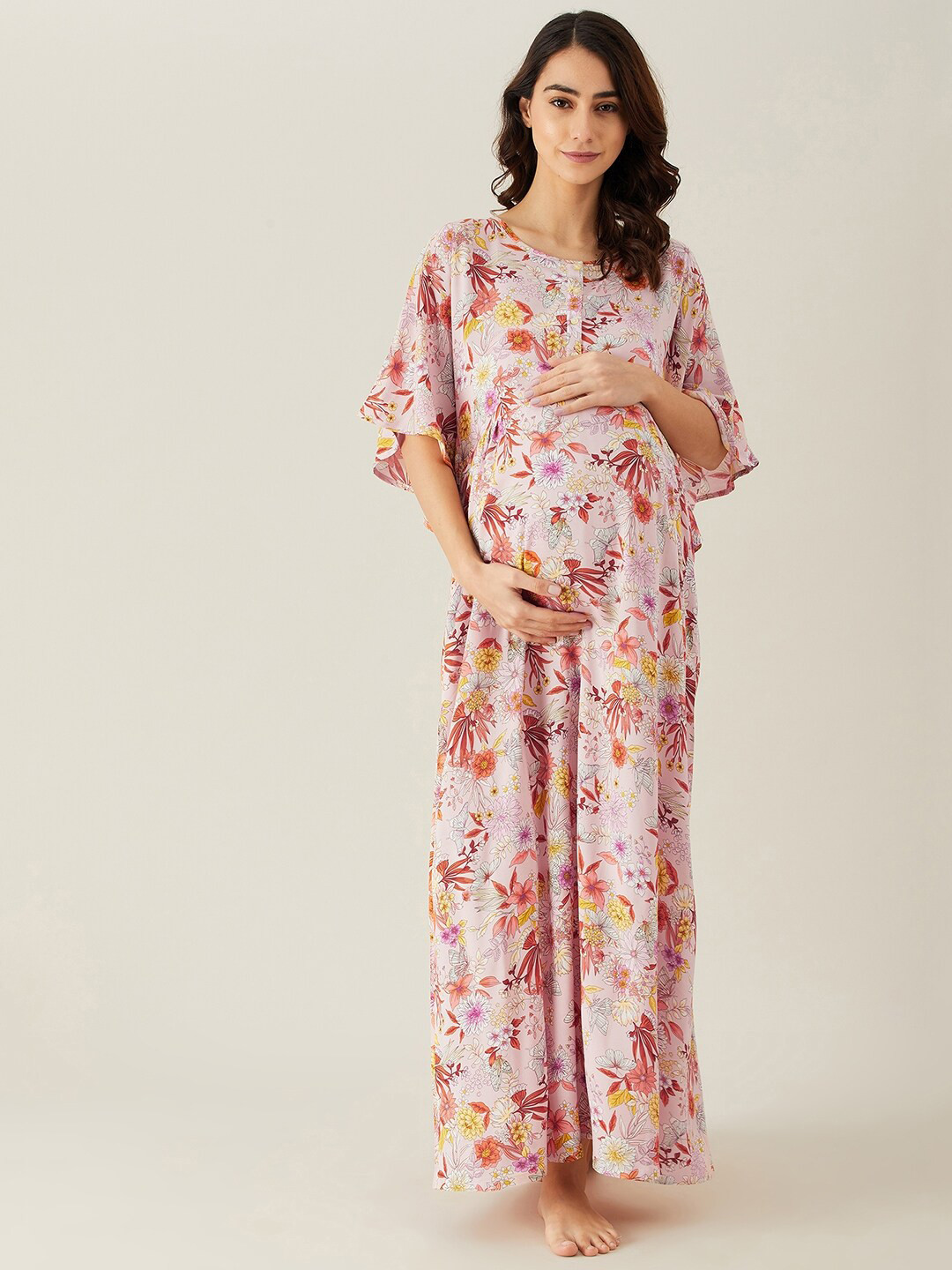 

The Kaftan Company Pink Printed Maternity Maxi Nightdress