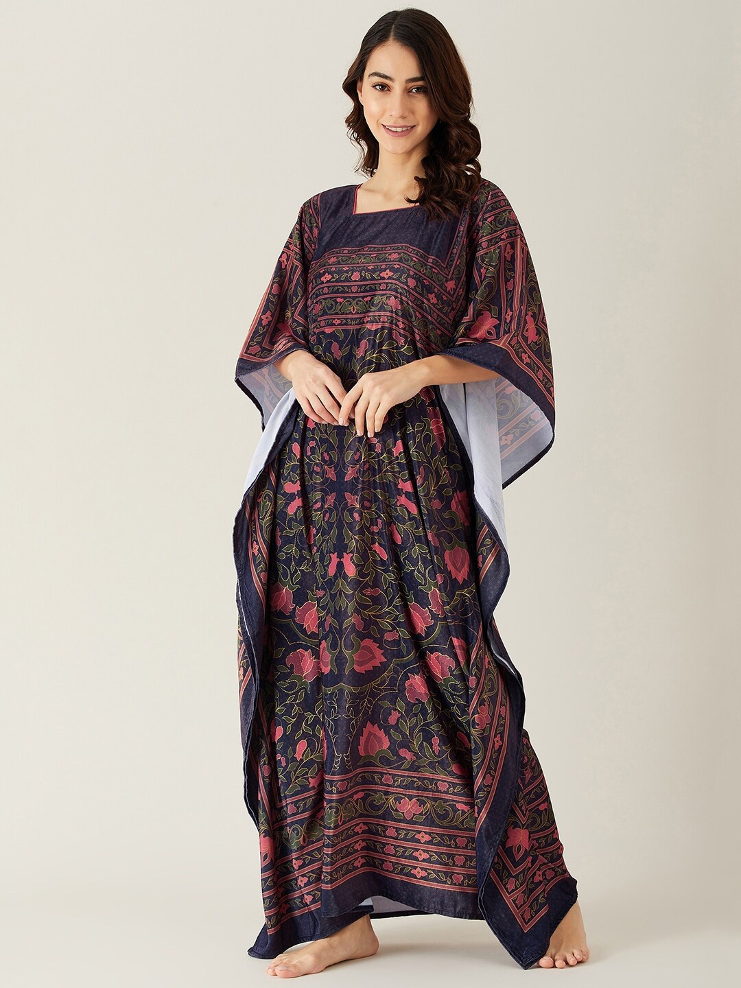 

The Kaftan Company Black Printed Kaftan Maxi Nightdress