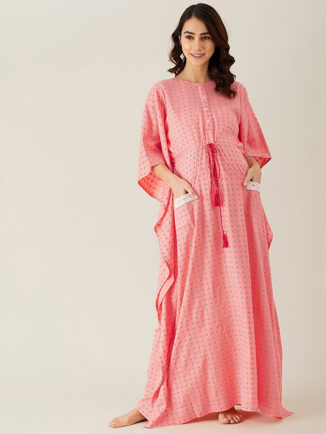 

The Kaftan Company Pink Printed Maternity and Feeding Kaftan Maxi Nightdress