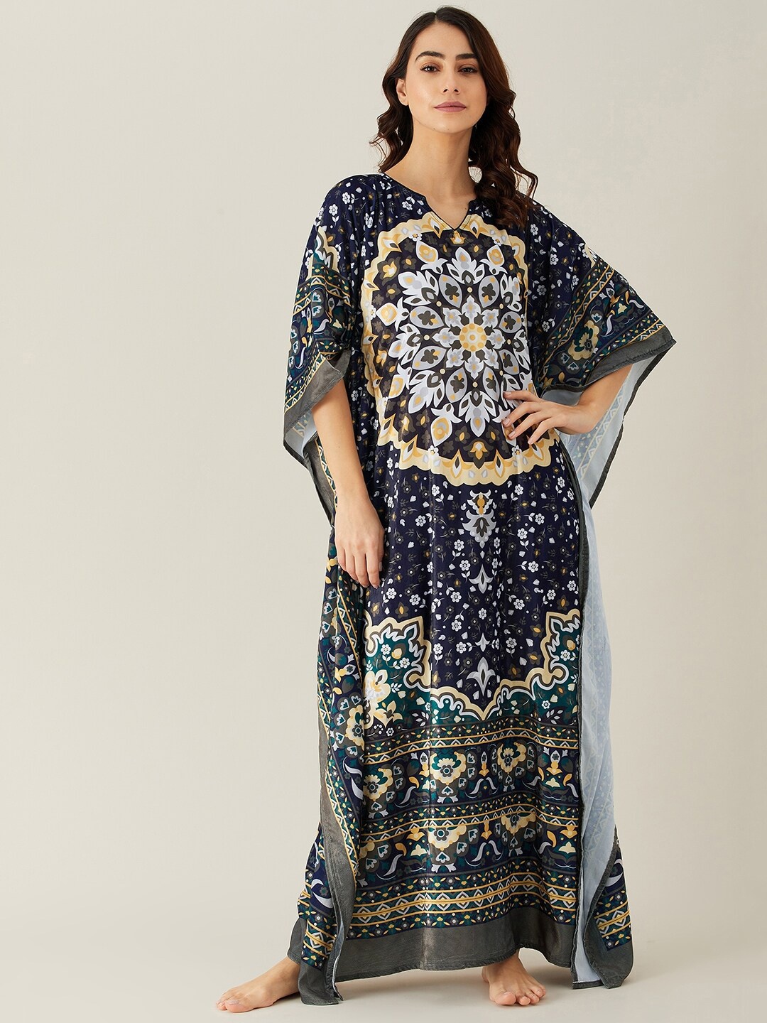 

The Kaftan Company Olives Ethnic Motifs Printed Maternity Kaftan Nightdress, Olive