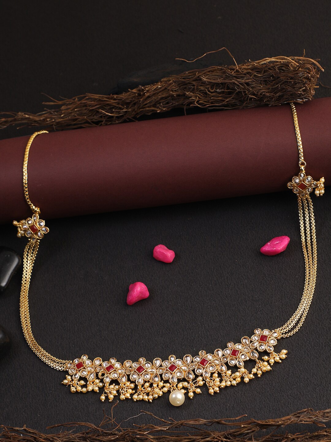 

Adwitiya Collection Gold-Plated Stone & Pearl Studded Waist Chain