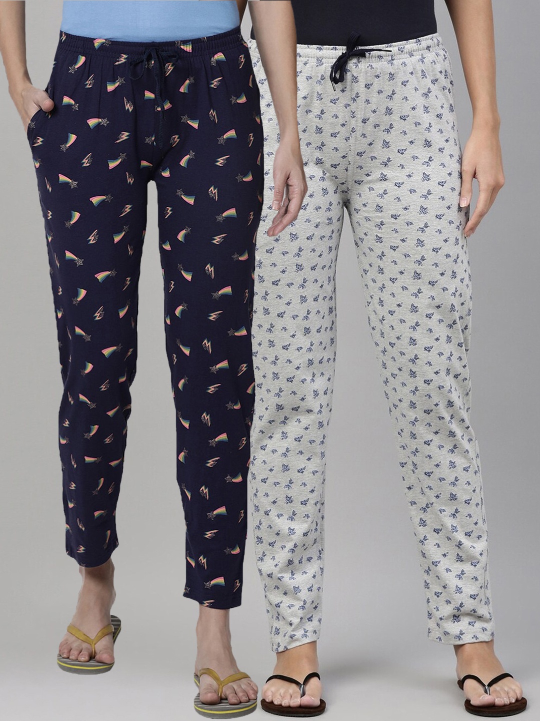 

Kryptic Women Navy Blue & Grey Pack of 2 Printed Cotton Lounge Pants