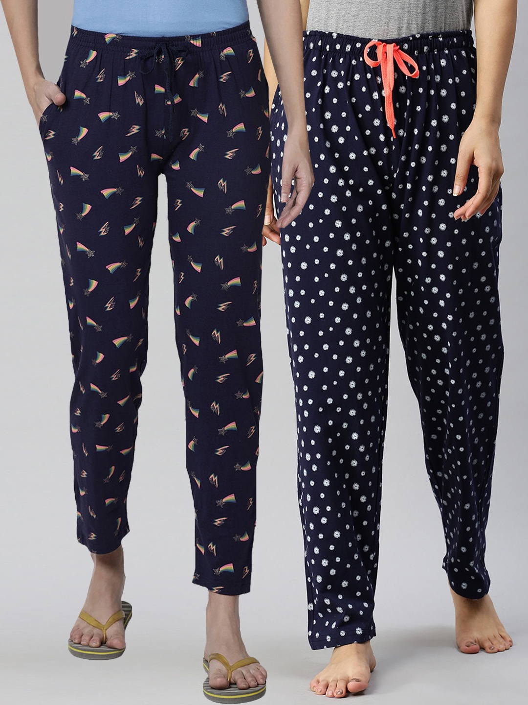 

Kryptic Women Pack Of 2 Navy Blue Cotton Printed Lounge Pants