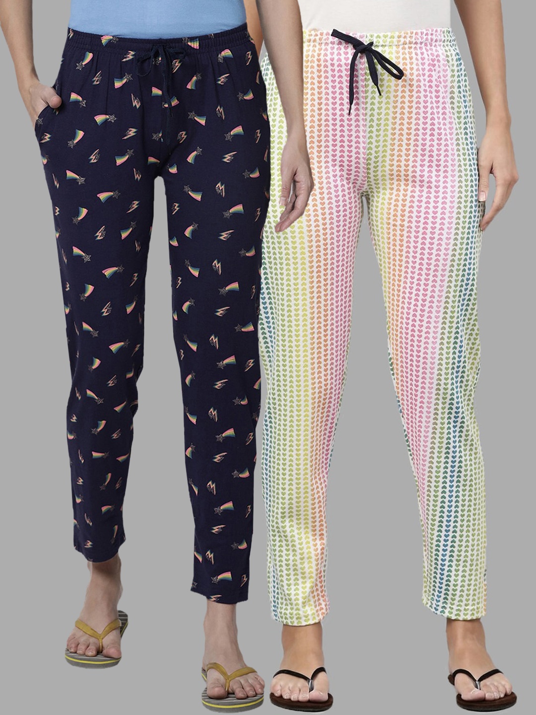

Kryptic Women Multicoloured Pack of 2 Printed Cotton Lounge Pants, Multi