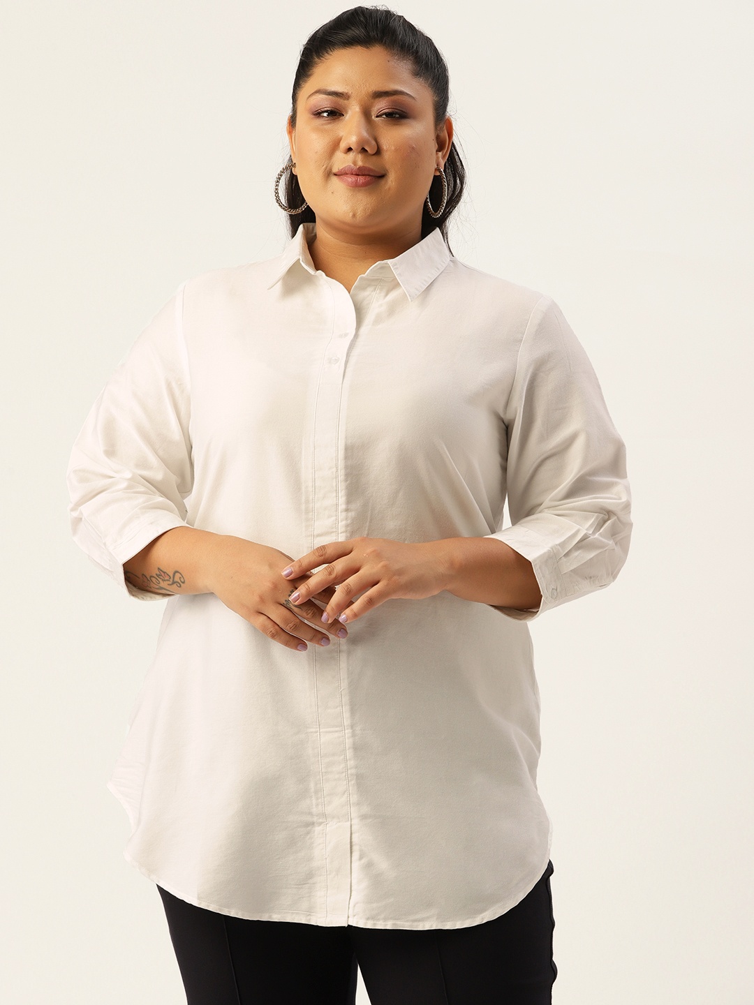 

Amydus Plus Size Women White Solid Shirt Style Top