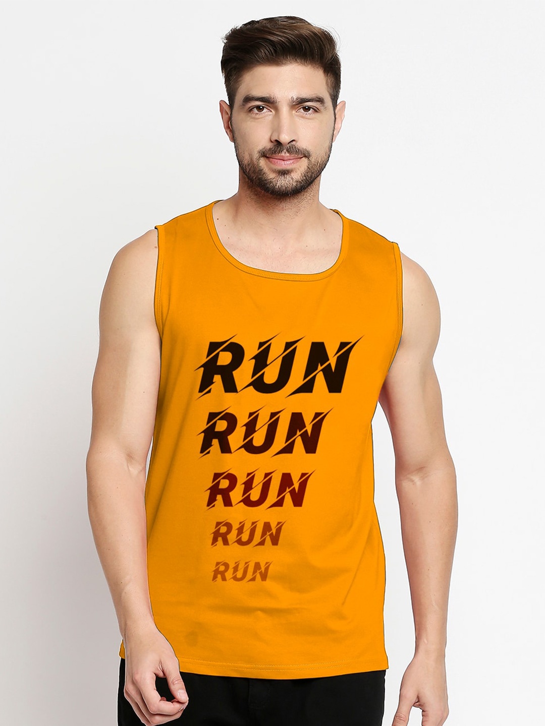 

Blacksmith Men Orange Typography Printed Training or Gym T-shirt