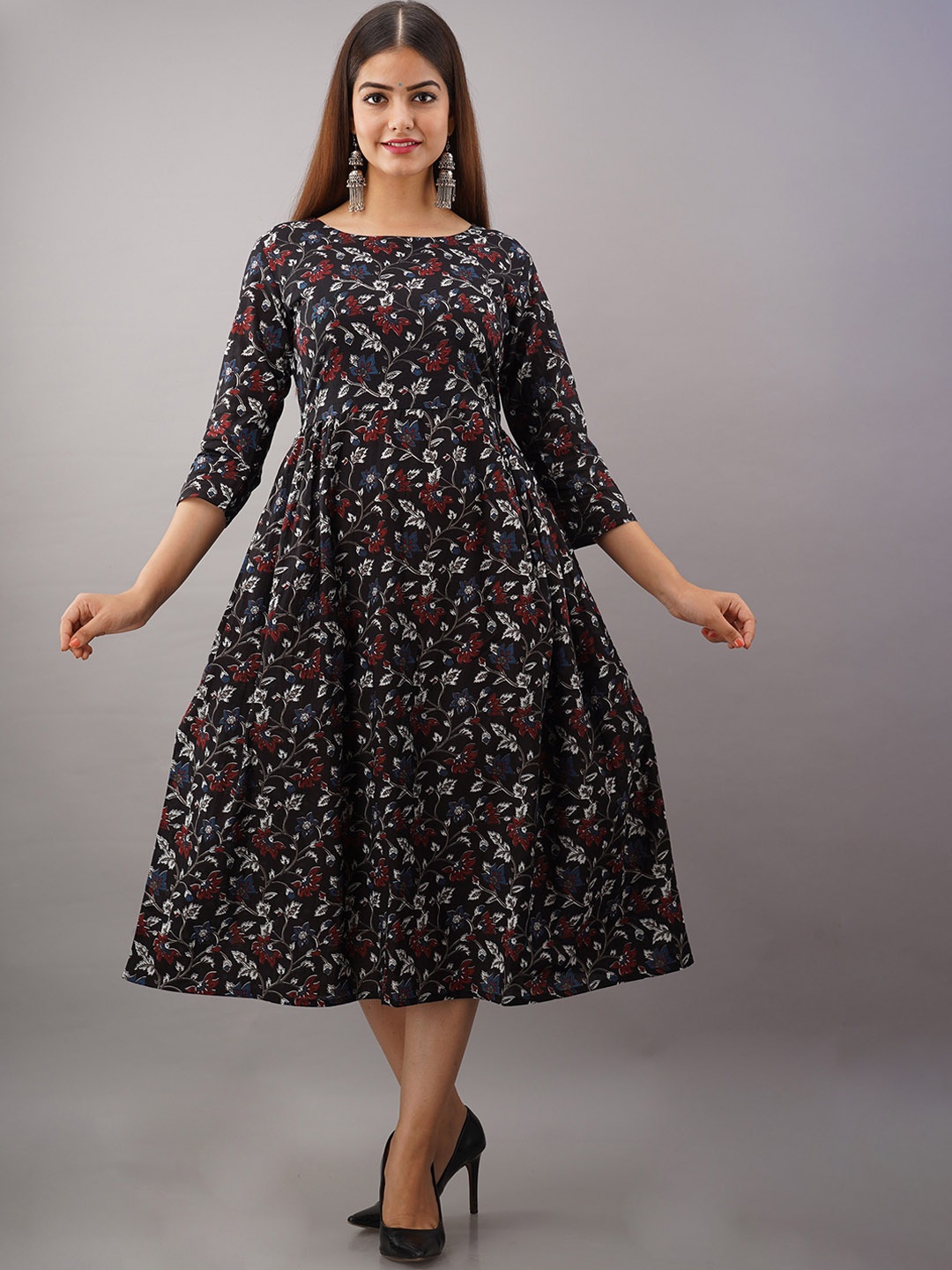 

Women Touch Black & Red Floral Midi Dress