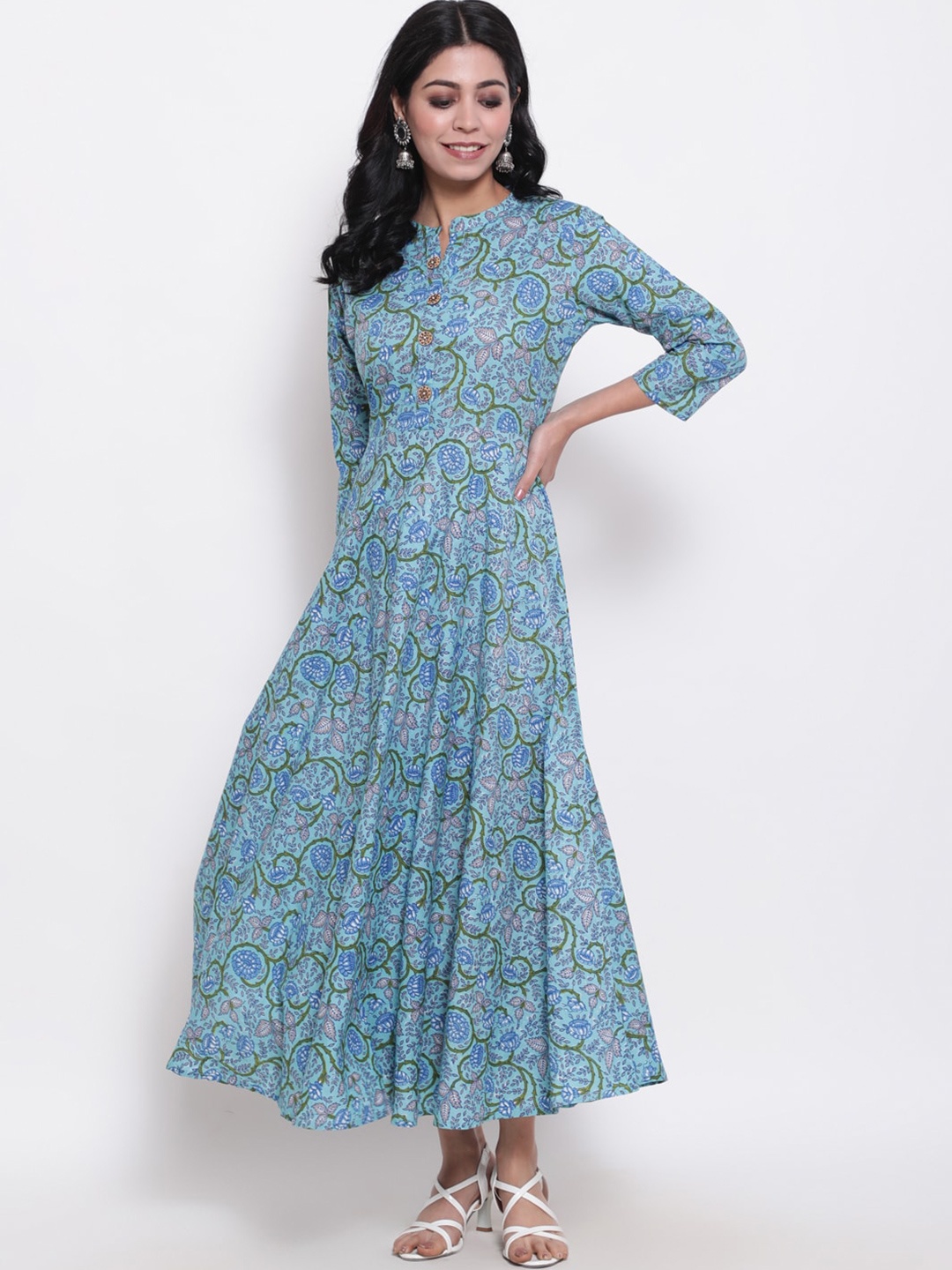 

GLAM ROOTS Women Blue Floral Midi Dress