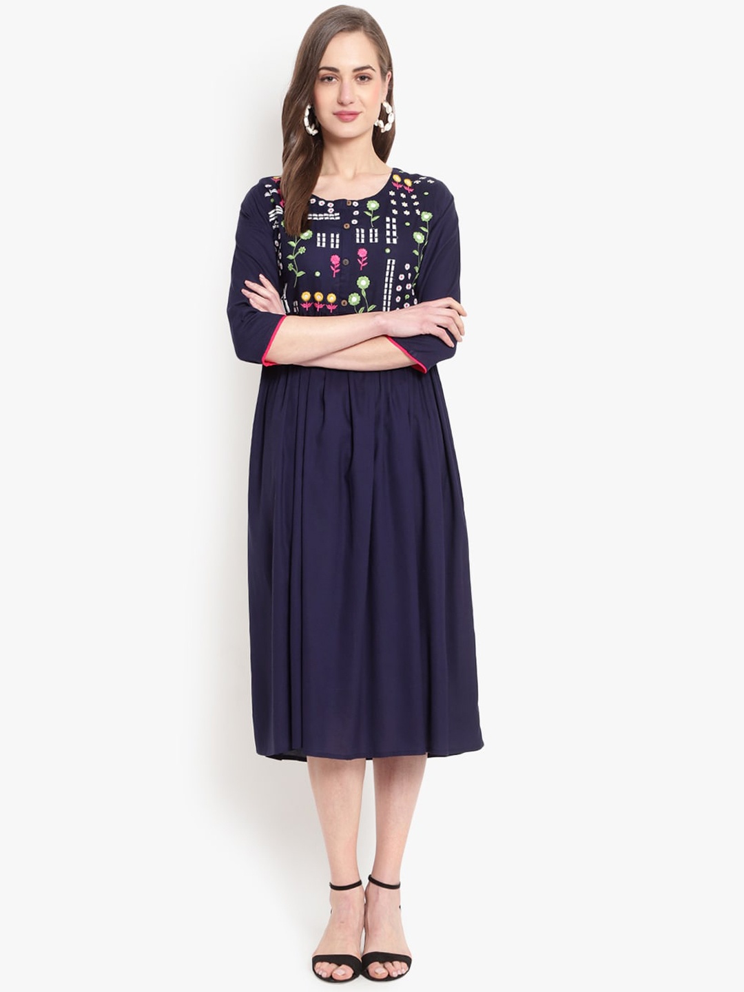

Ashlee Women Blue Floral Embroidered Kurta