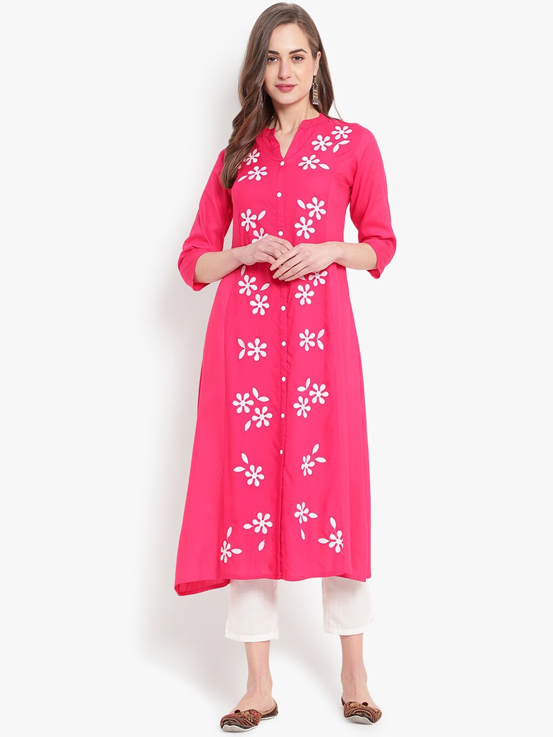 

Ashlee Women Pink Floral Embroidered Thread Work Floral Kurta