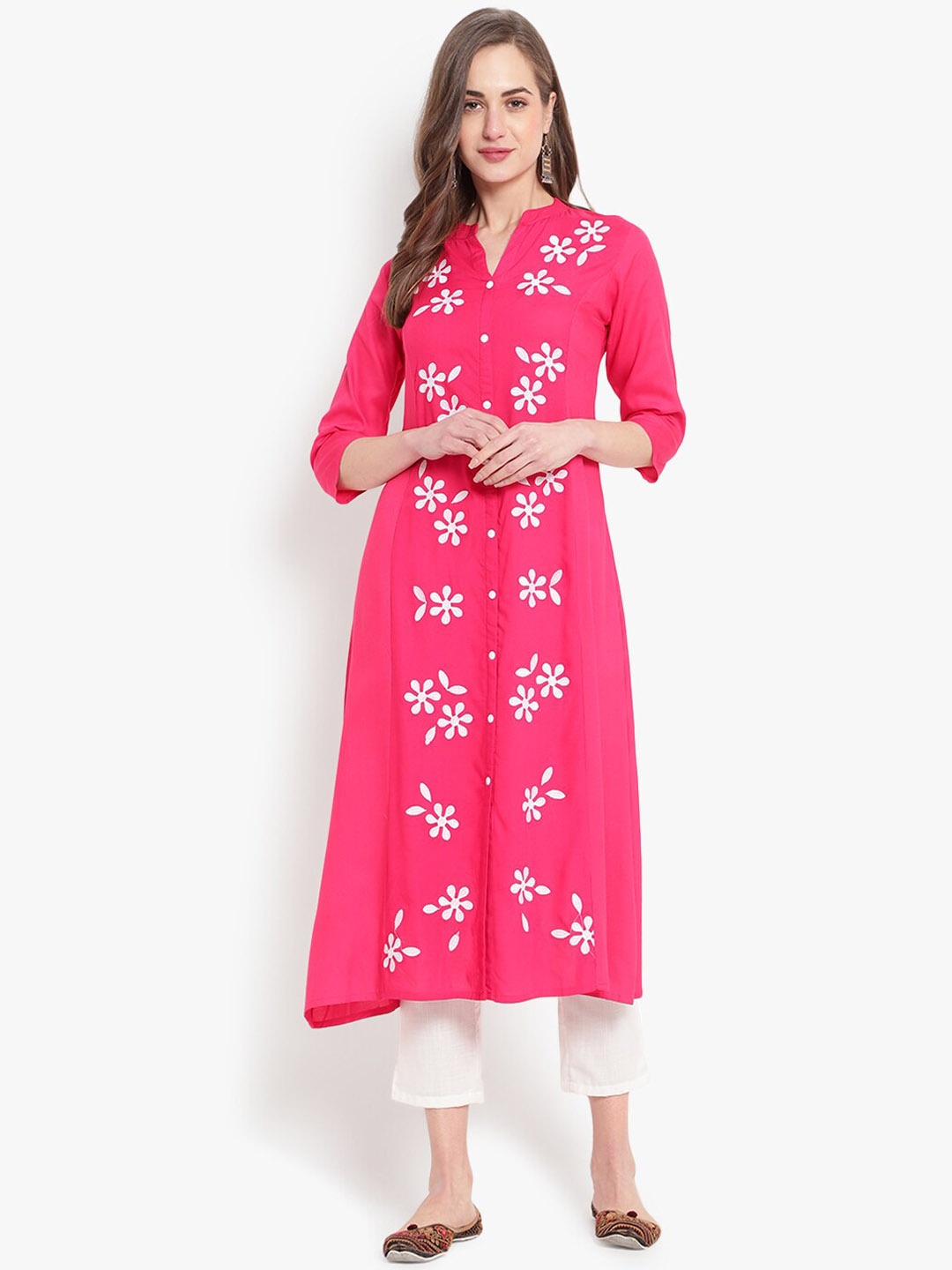 

Ashlee Women Pink Floral Embroidered Thread Work Floral Kurta