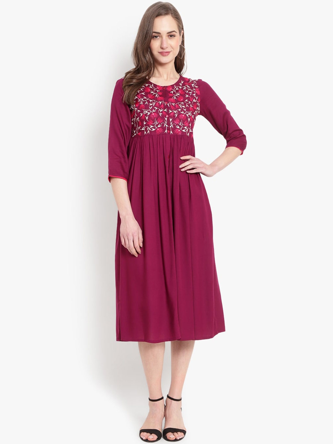 

Ashlee Women Purple Yoke Design Thread Work Floral Kurta