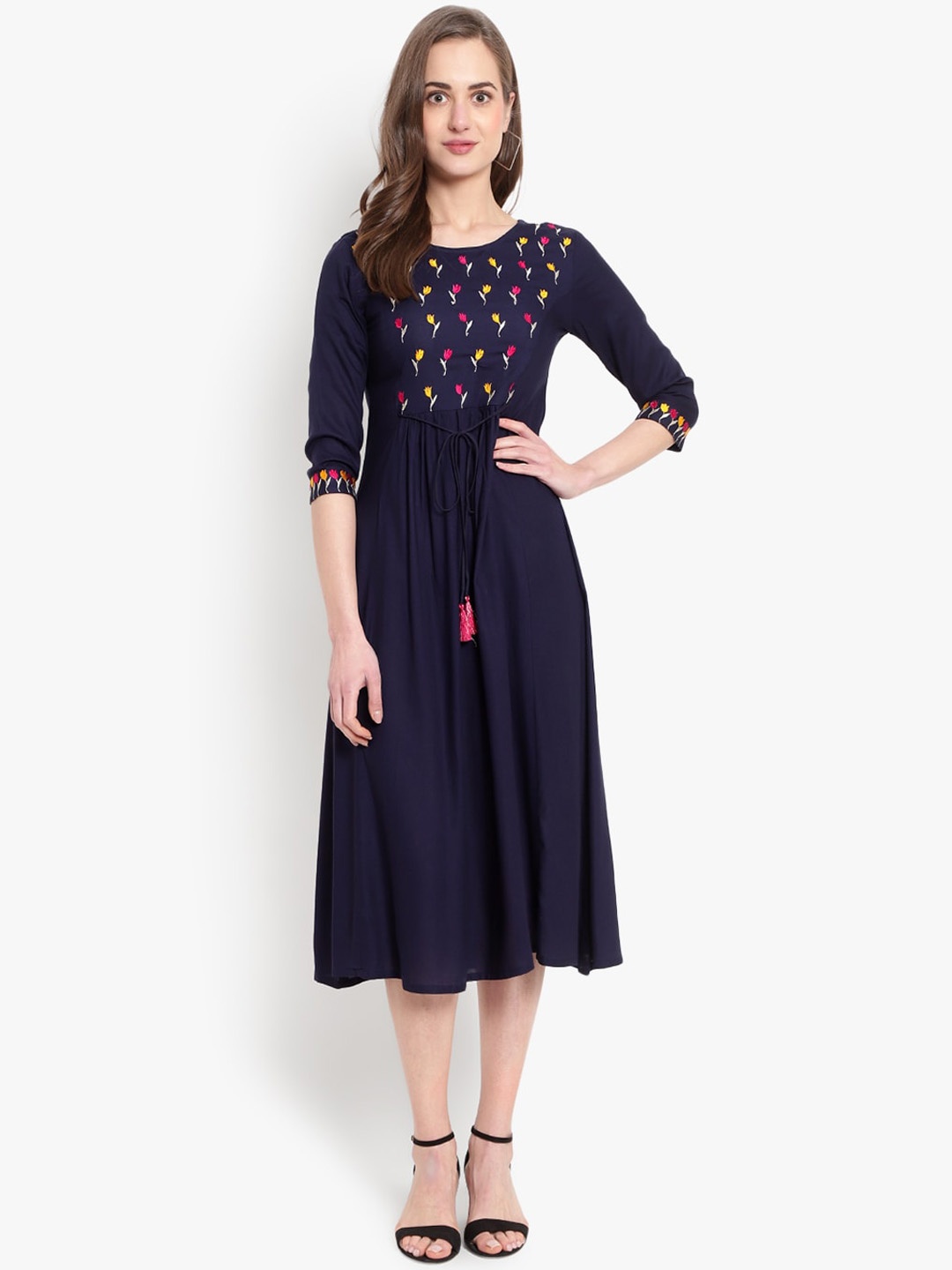 

Ashlee Women Navy Blue Thread Work Floral Kurta