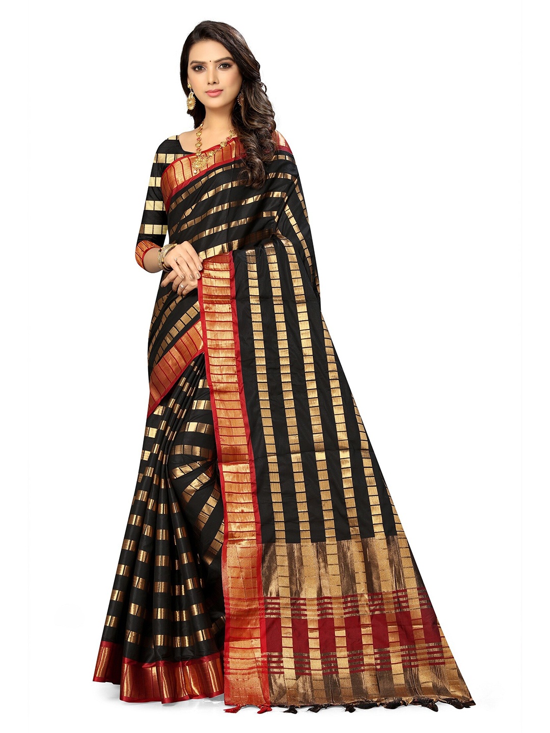 

KALINI Black & Gold-Toned Zari Jute Silk Saree