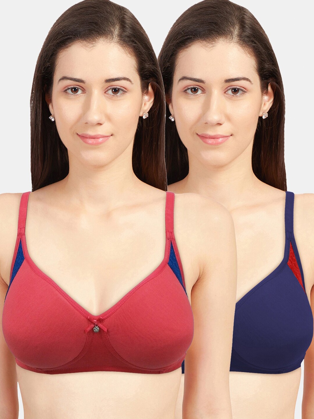 

Sonari Coral & Blue Set Of 2 Non Padded Non Wired Medium Coverage Bra