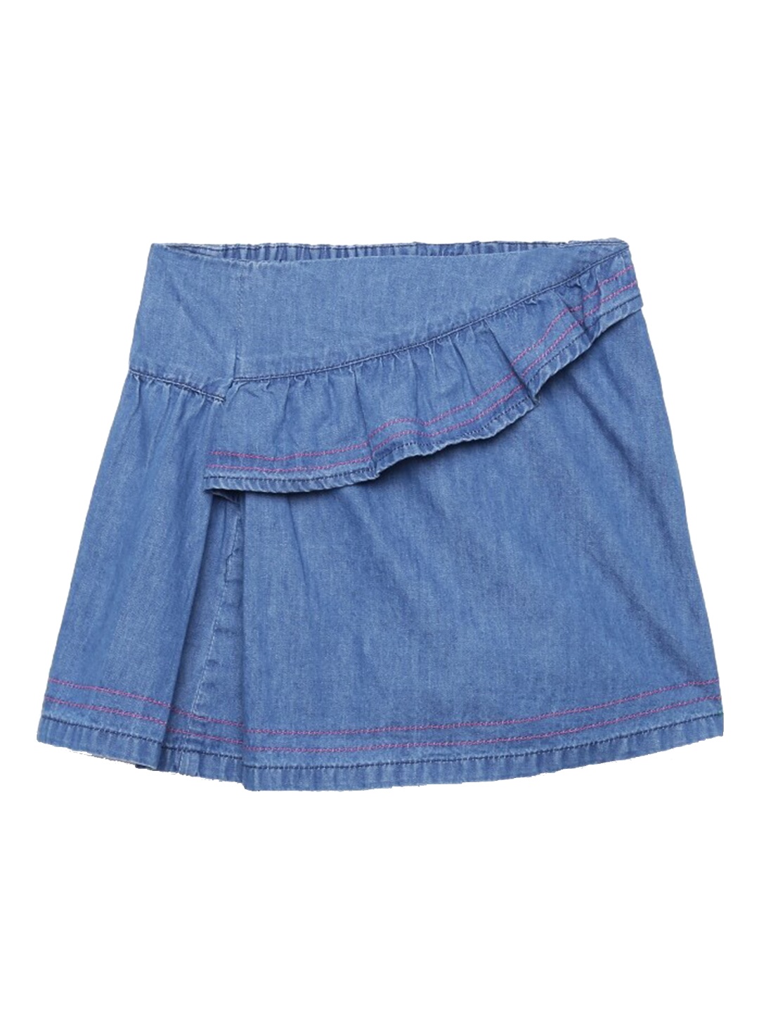 

UNDER FOURTEEN ONLY Girls Blue Solid Ruffled Straight Skirt, Navy blue