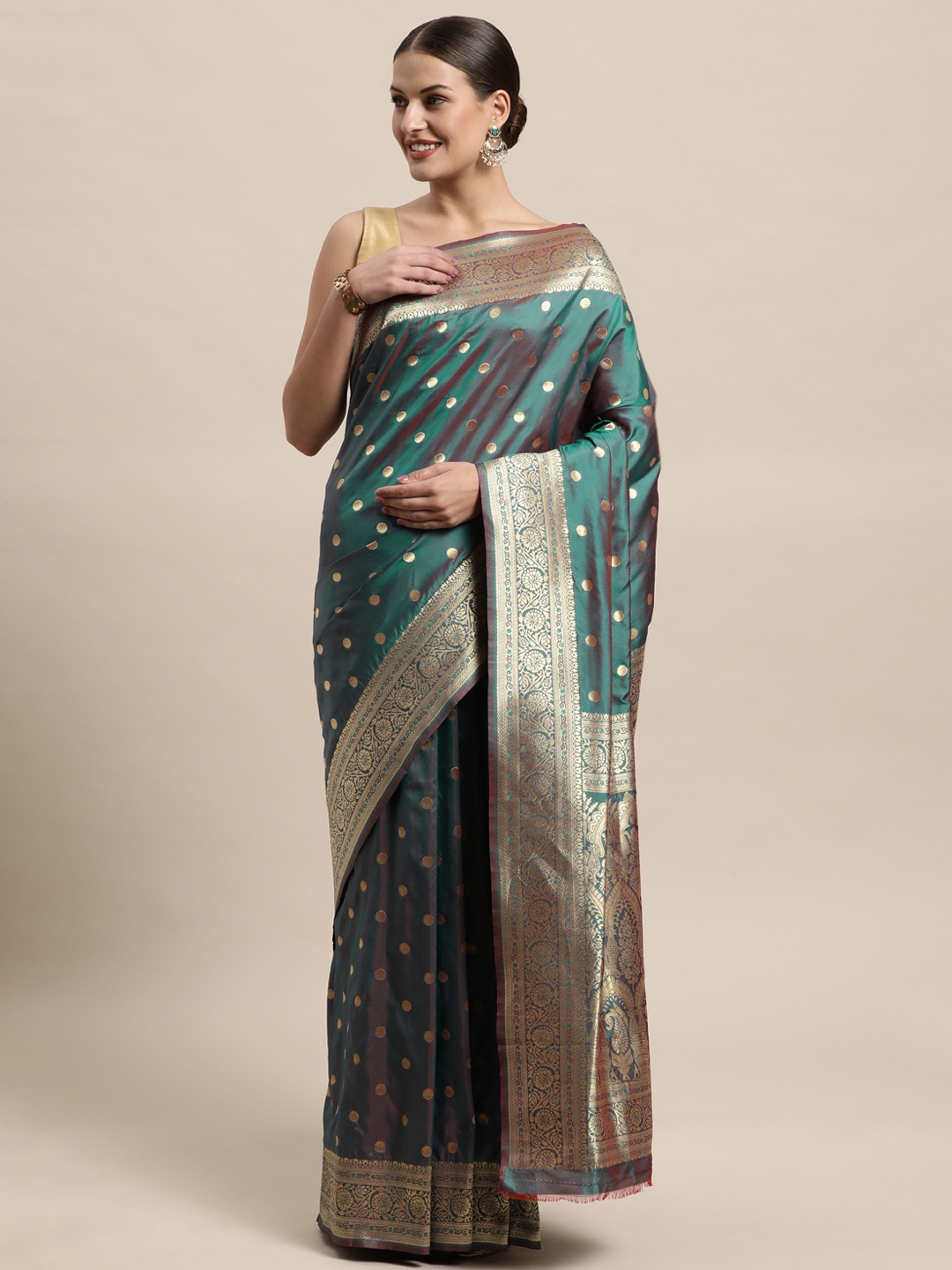 

PERFECTBLUE Charcoal Grey & Golden Art Silk Mysore Silk Saree