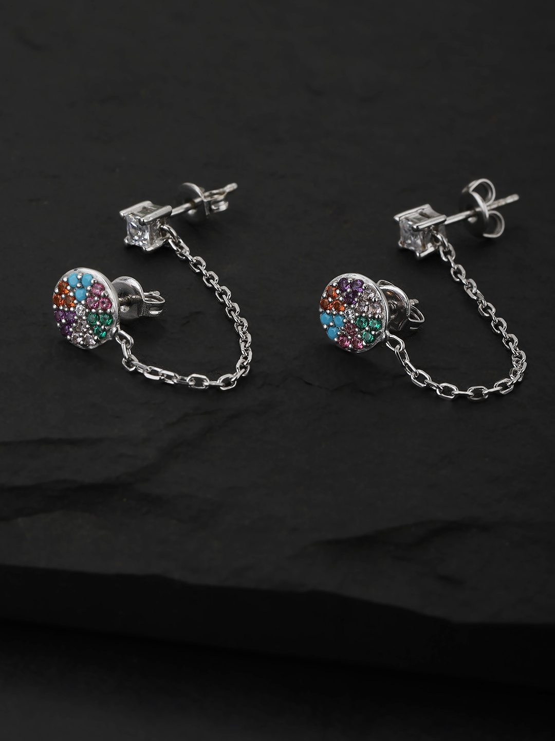 

Carlton London Silver-Plated & Multicoloured Contemporary Ear Cuff Earrings