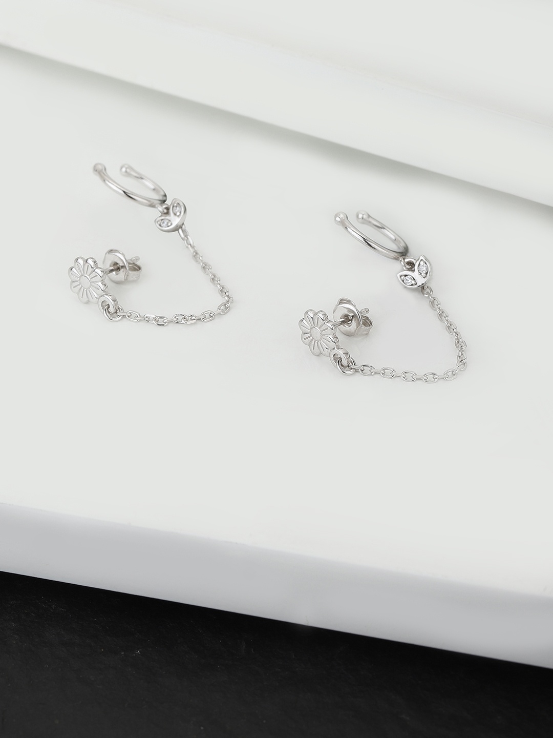 

Carlton London Silver-Plated Contemporary Stud & Cuff Chain Earring