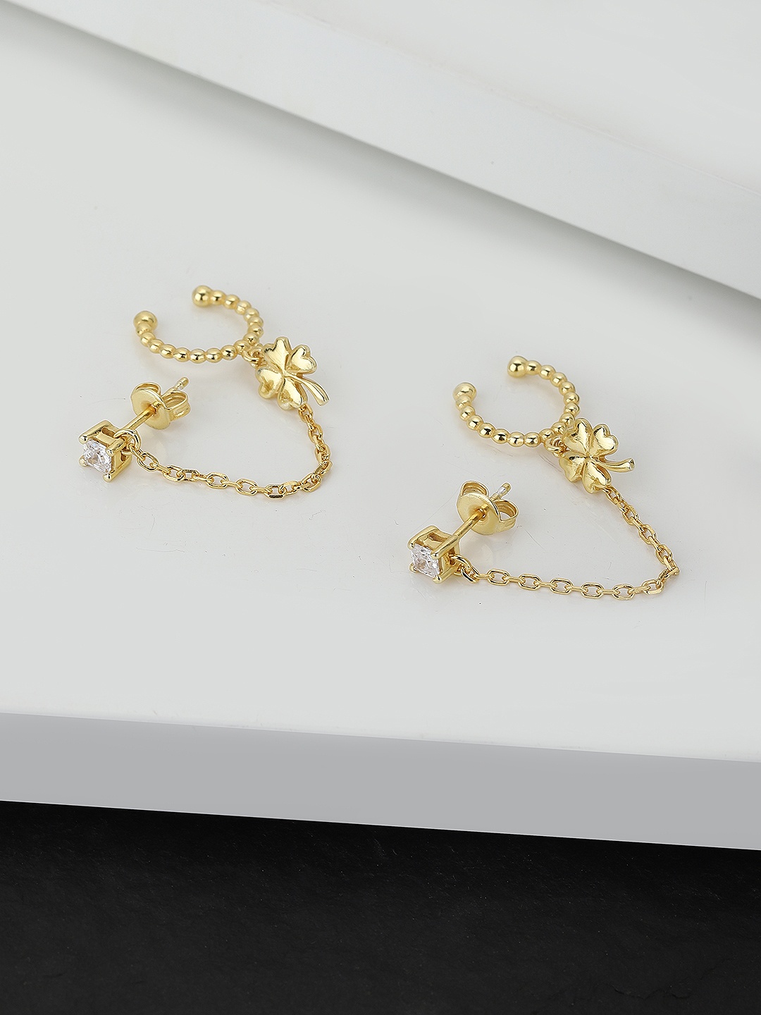 

Carlton London Gold-Plated Contemporary Stud & Cuff Chain Earring