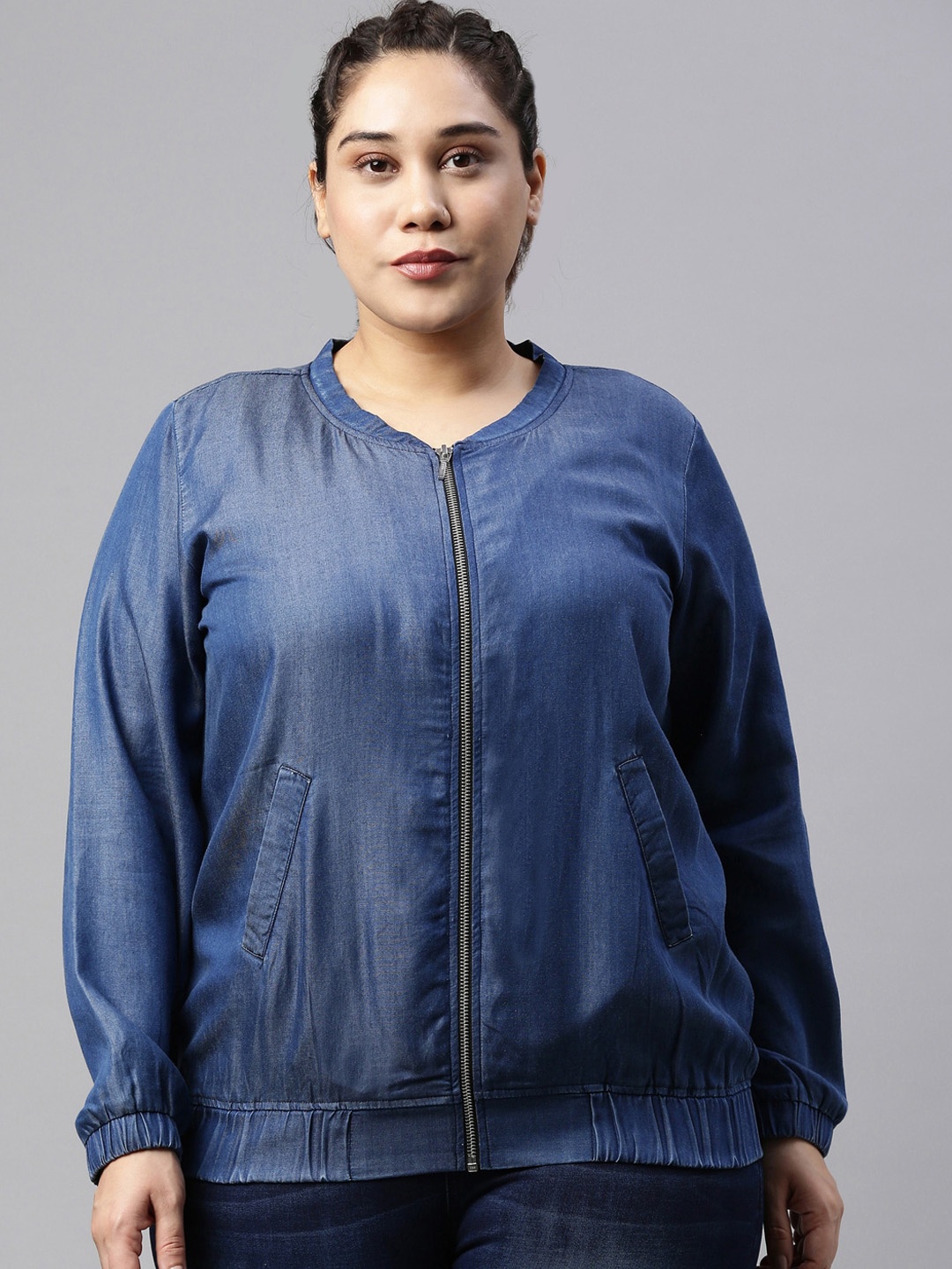

The Pink Moon Women Blue Bomber Jacket