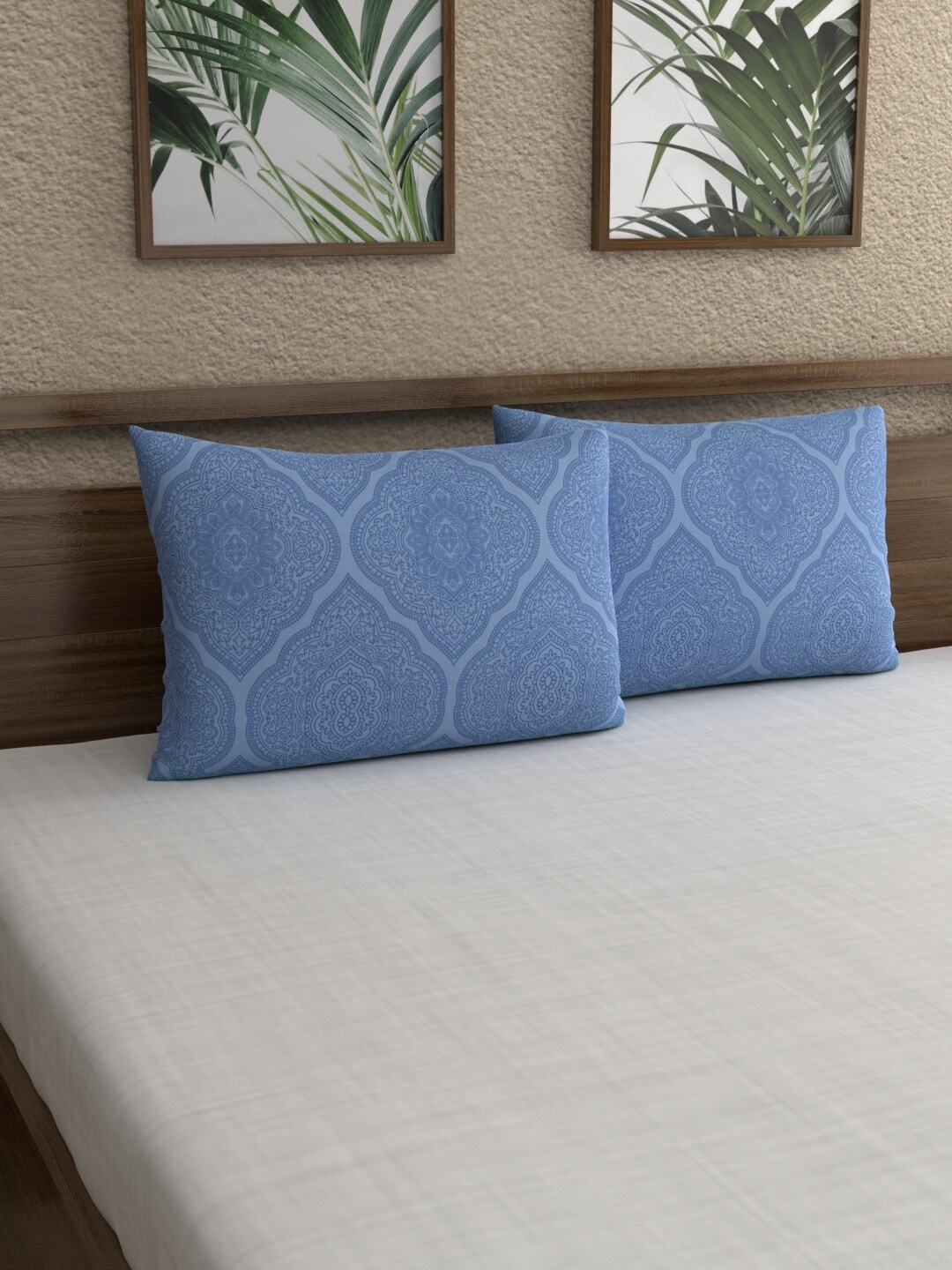 

Dreamscape Set of 2 Blue Abstract Printed Cotton 144 TC Pillow Covers