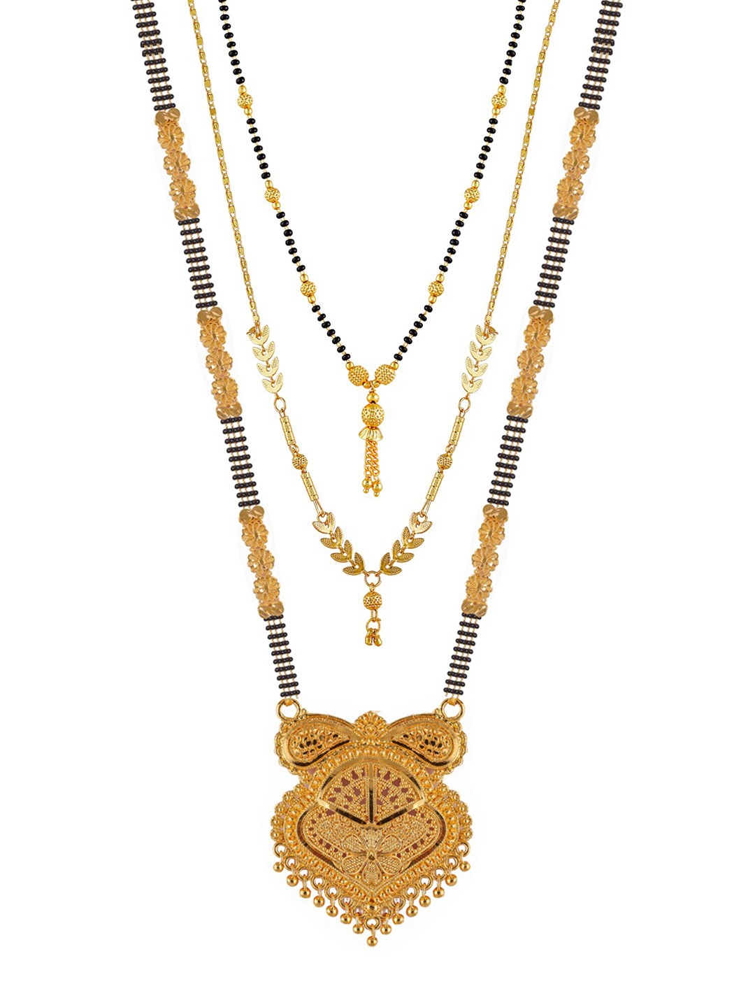 

Brandsoon Set Of 3 Gold-Toned Black Beaded Mangalsutra