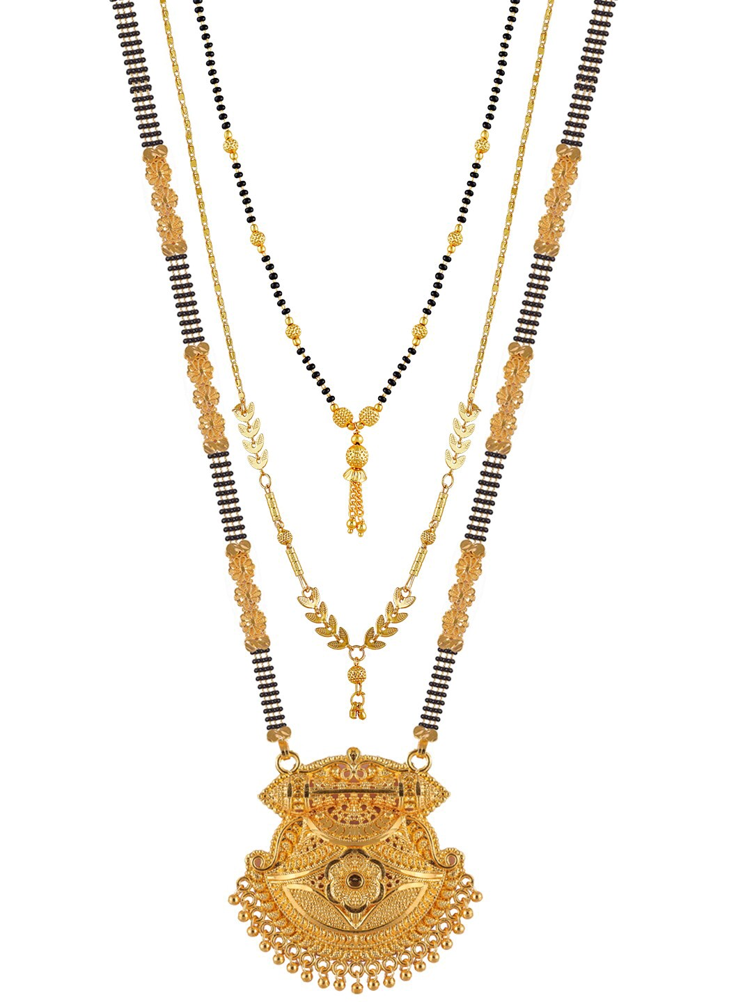 

Brandsoon Set Of 3 Gold-Plated Black & White Beaded Mangalsutra