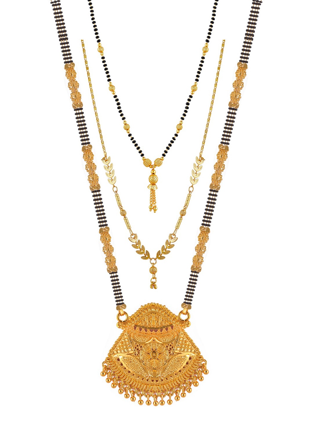 

Brandsoon Woman Set Of 3 Multi-Colour One Gram Gold Plated Mangalsutra, Black