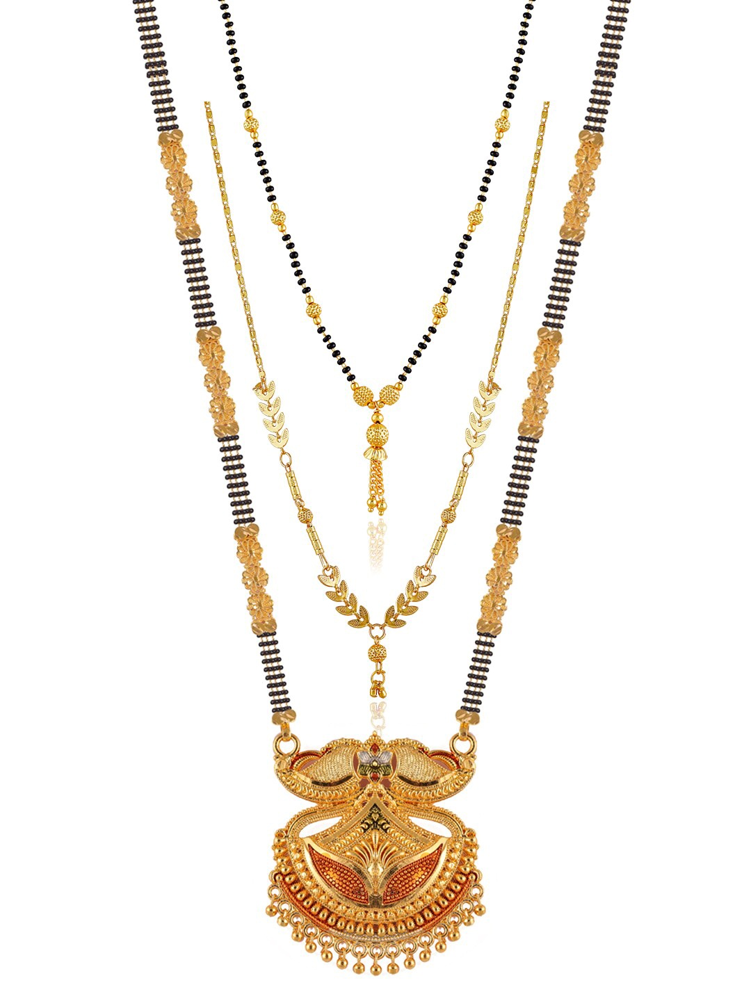 

Brandsoon Set of 3 Gold-Plated Black Beaded Mangalsutra