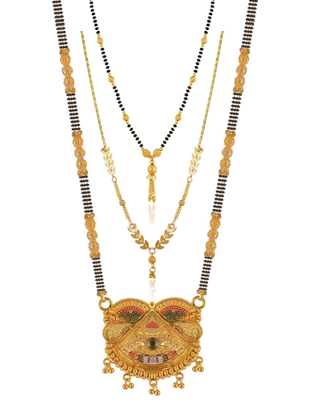 

Brandsoon Set Of 3 Gold-Plated Black & White Beaded Mangalsutra