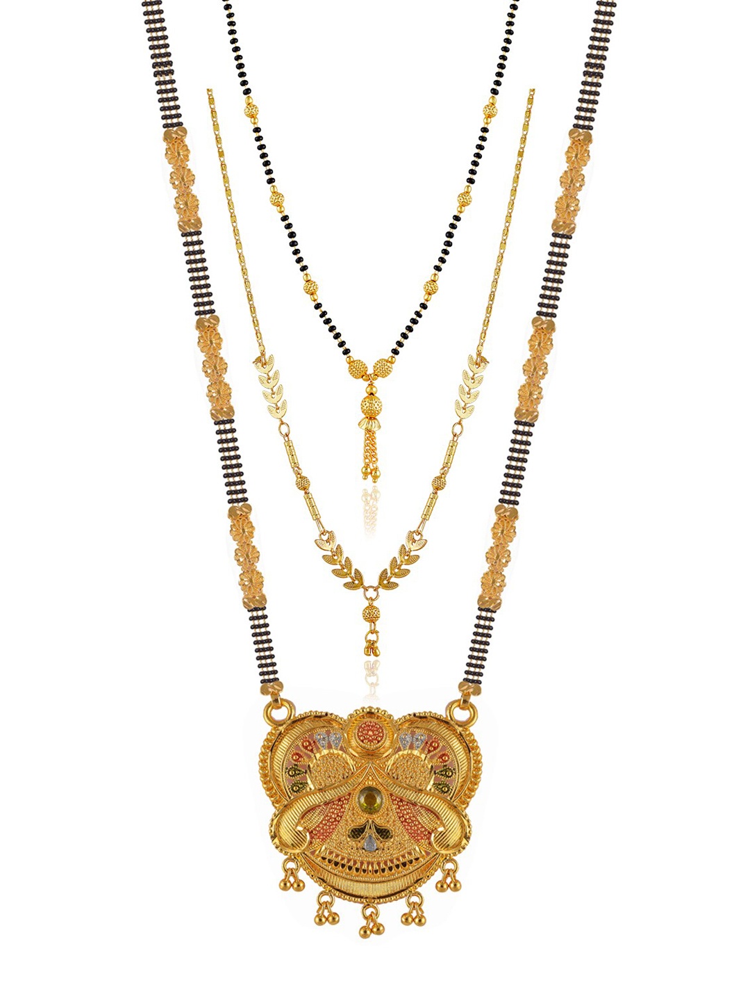 

Brandsoon Set Of 3 Gold-Plated Black & White Beaded Mangalsutra