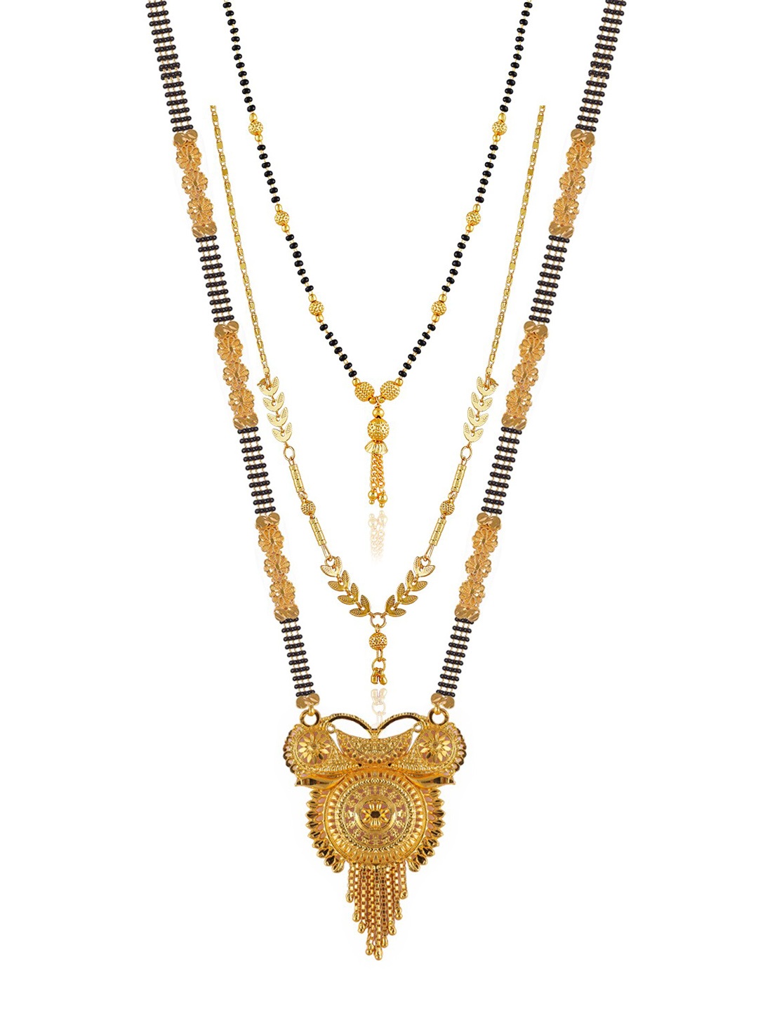 

Brandsoon Set Of 3 Gold-Plated Black & White Beaded Mangalsutra