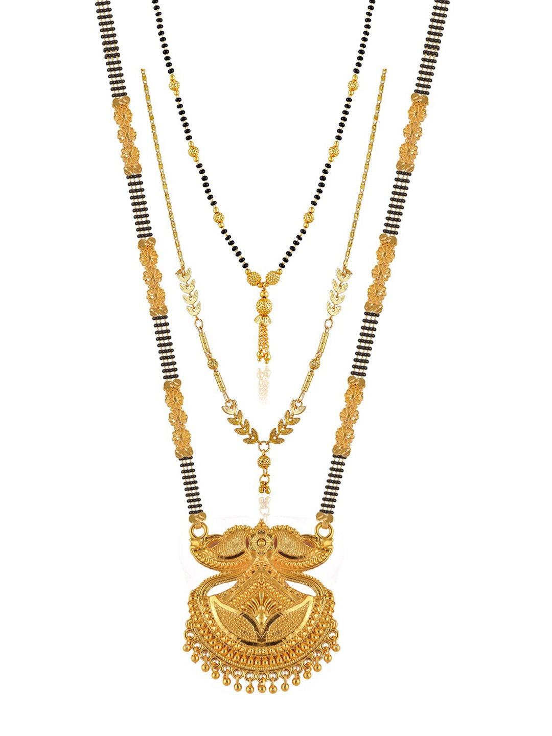 

Brandsoon Set Of 3 Gold-Plated Black Beaded Mangalsutra