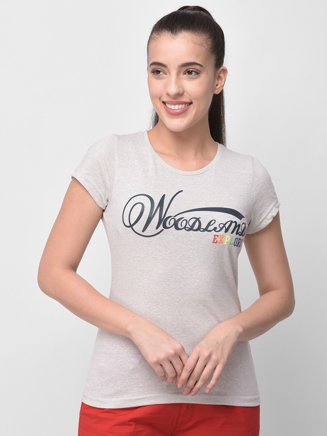 

Woodland Women Grey Typography T-shirt