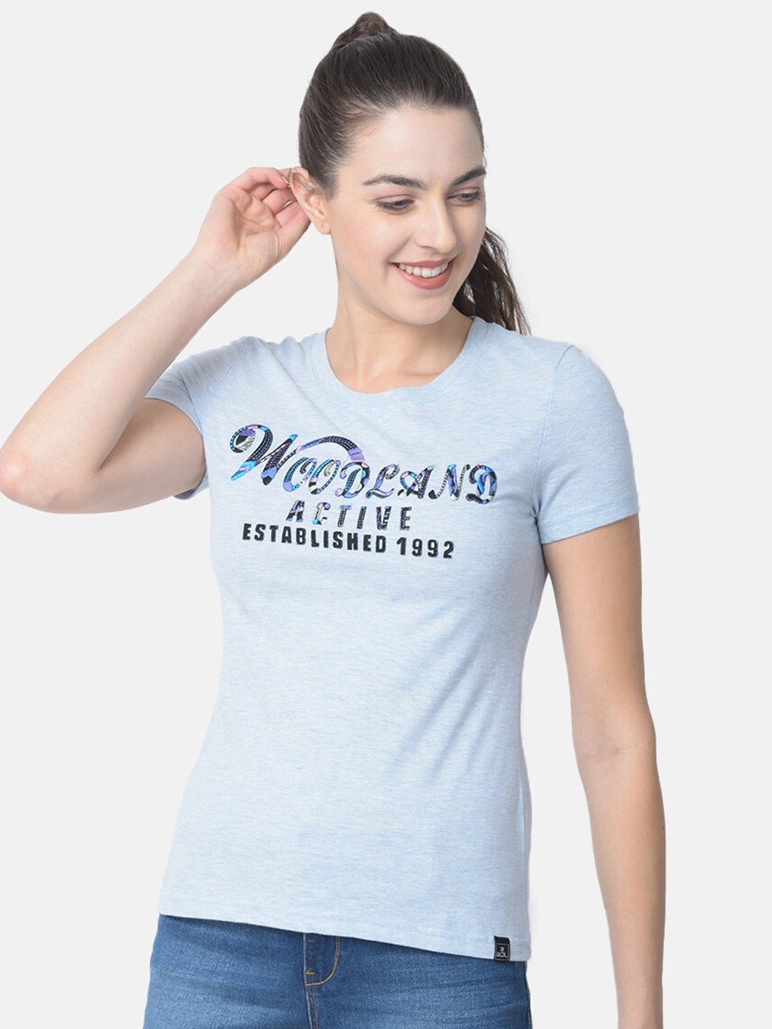 

Woodland Women Blue Typography Printed T-shirt