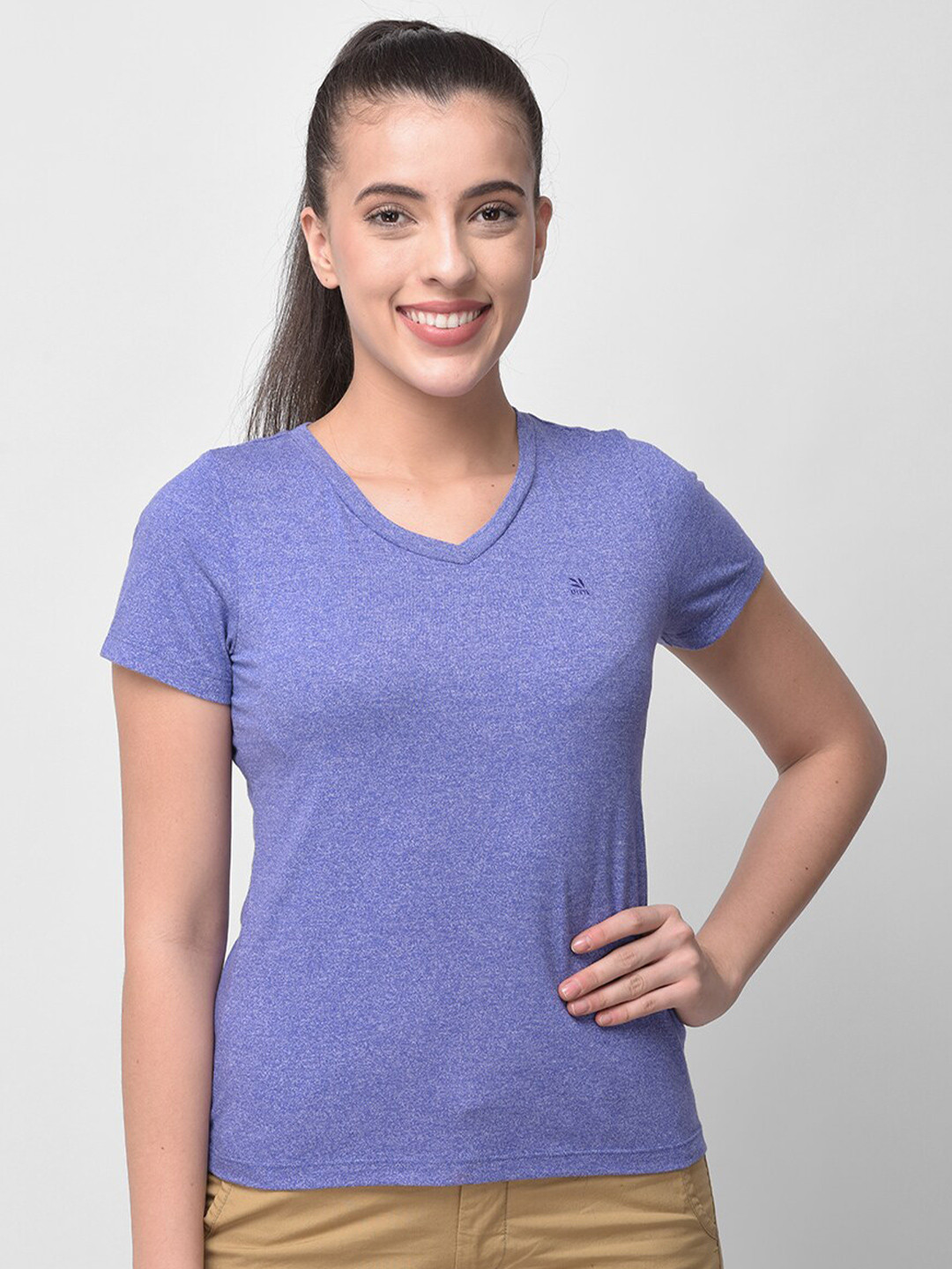 

Woodland Women Purple V-Neck T-shirt