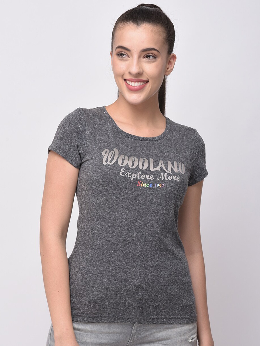 

Woodland Women Grey Typography T-shirt