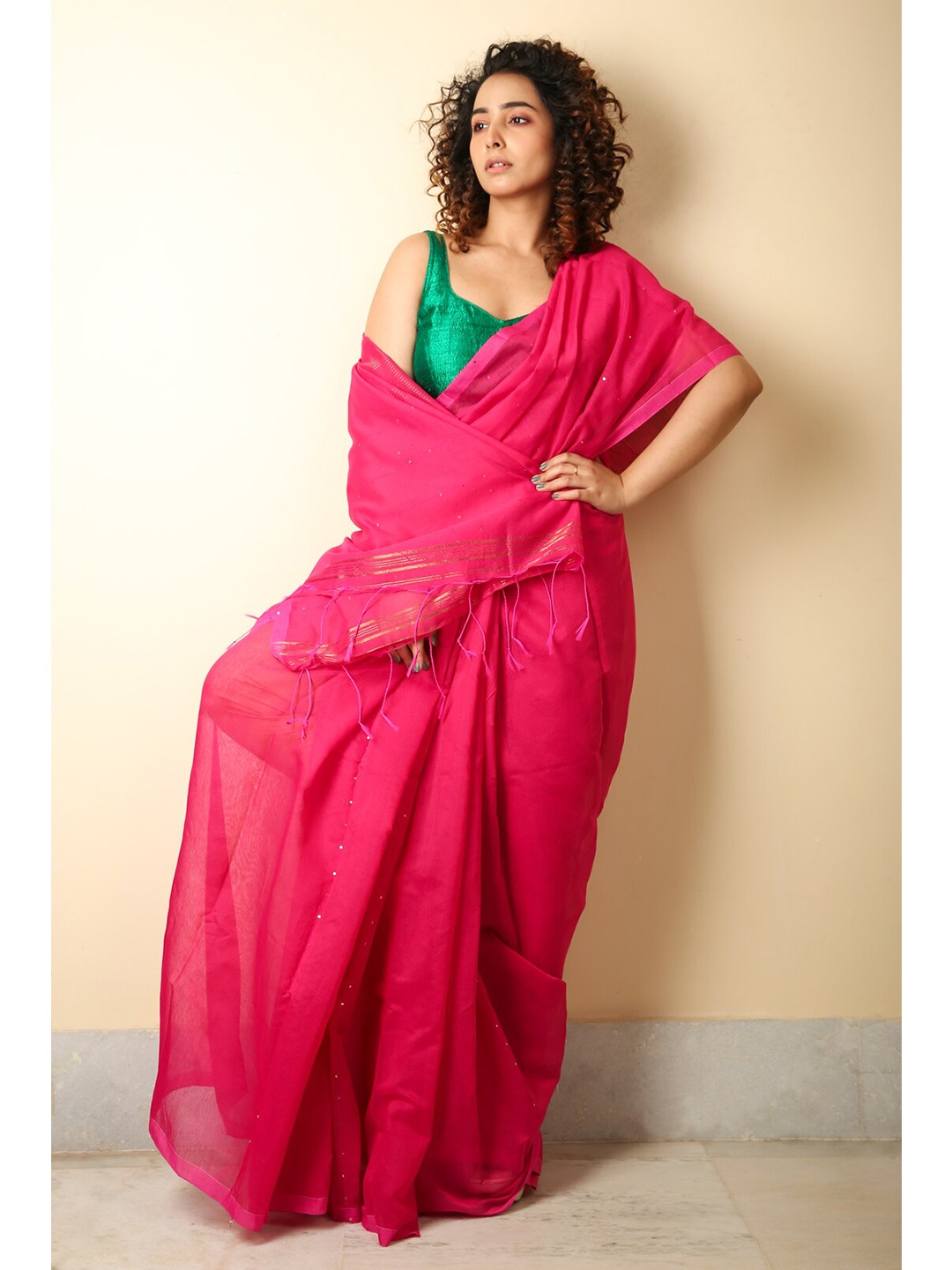 

Charukriti Pink Embellished Handloom Saree