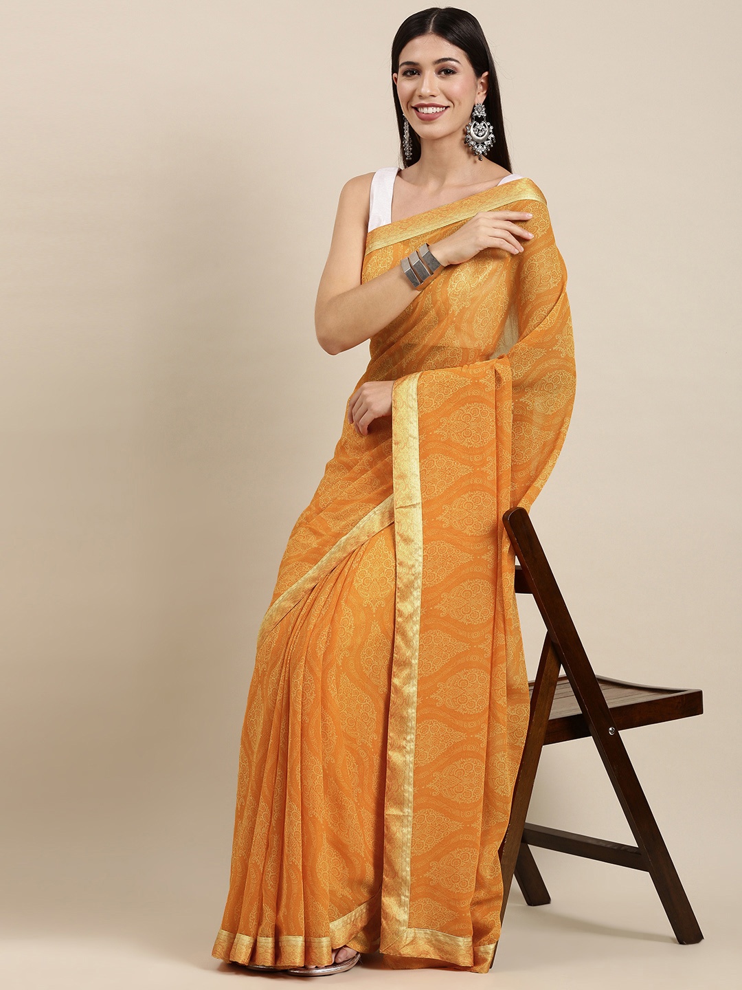 

VASTRANAND Mustard Yellow Ethnic Printed Saree