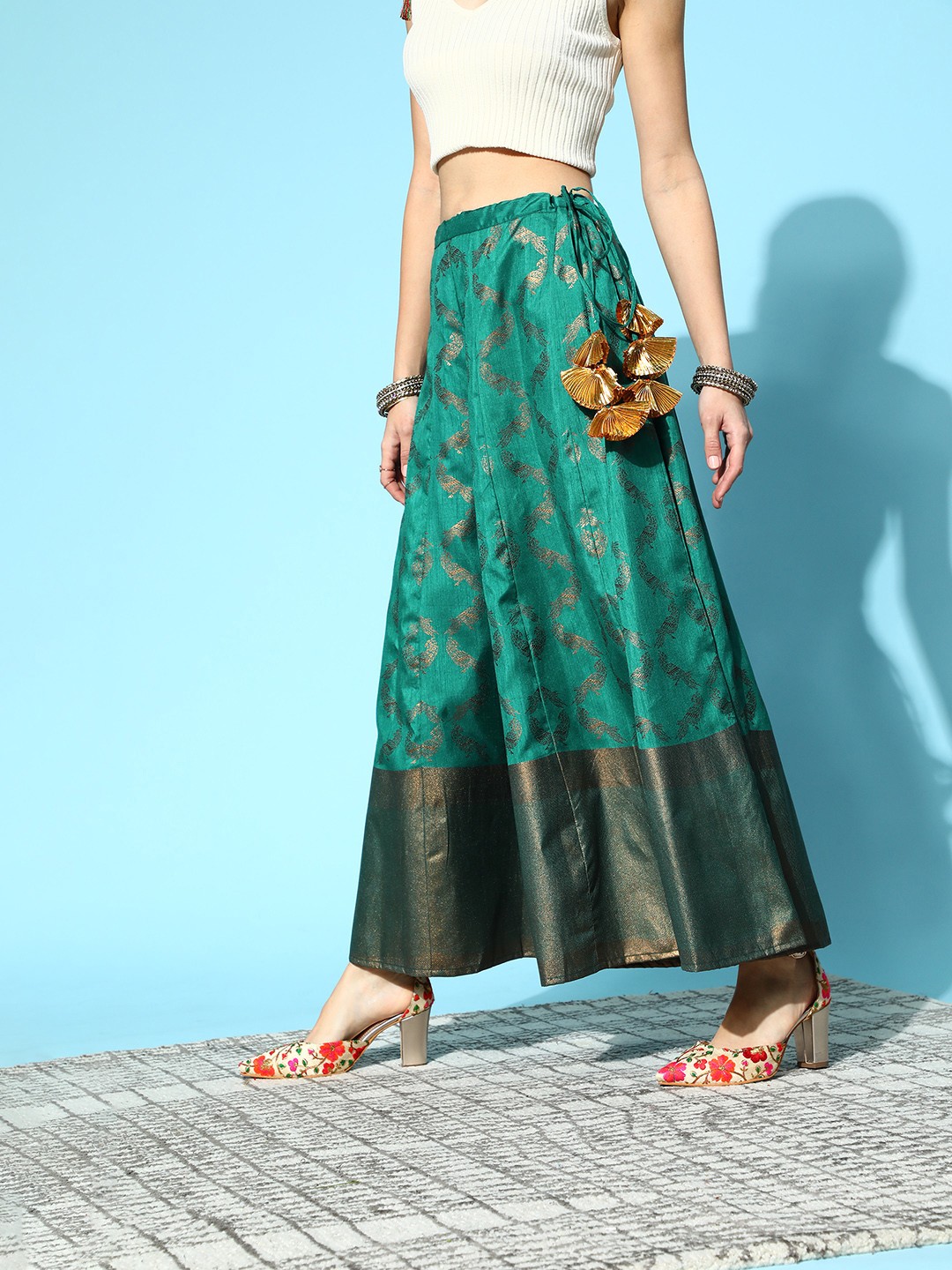 

Ahalyaa Women Beautiful Green Ethnic Motifs Elevated Bottom Palazzos