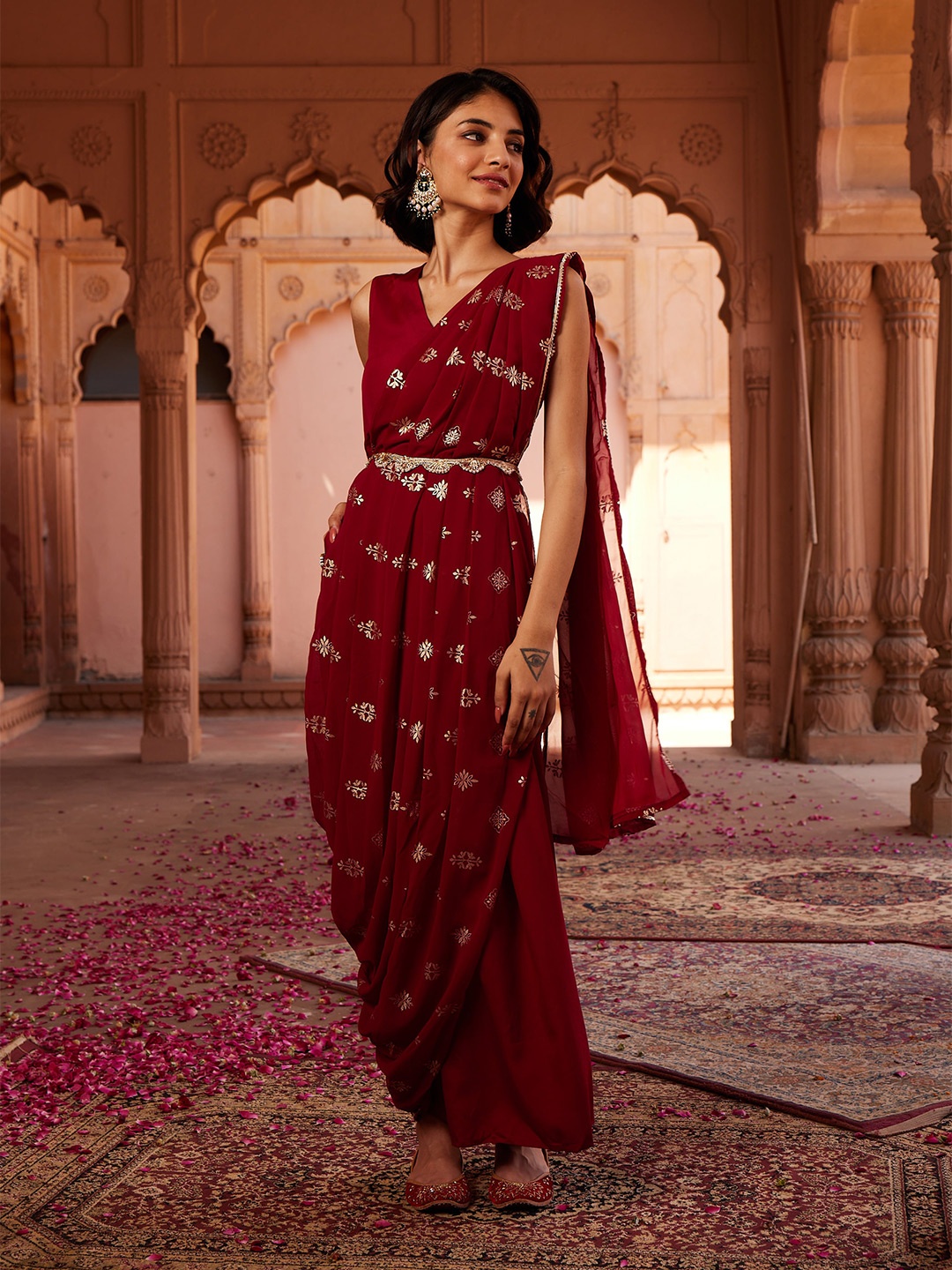 

Ahalyaa Women Charming Maroon Ethnic Motifs Bling It On Dress