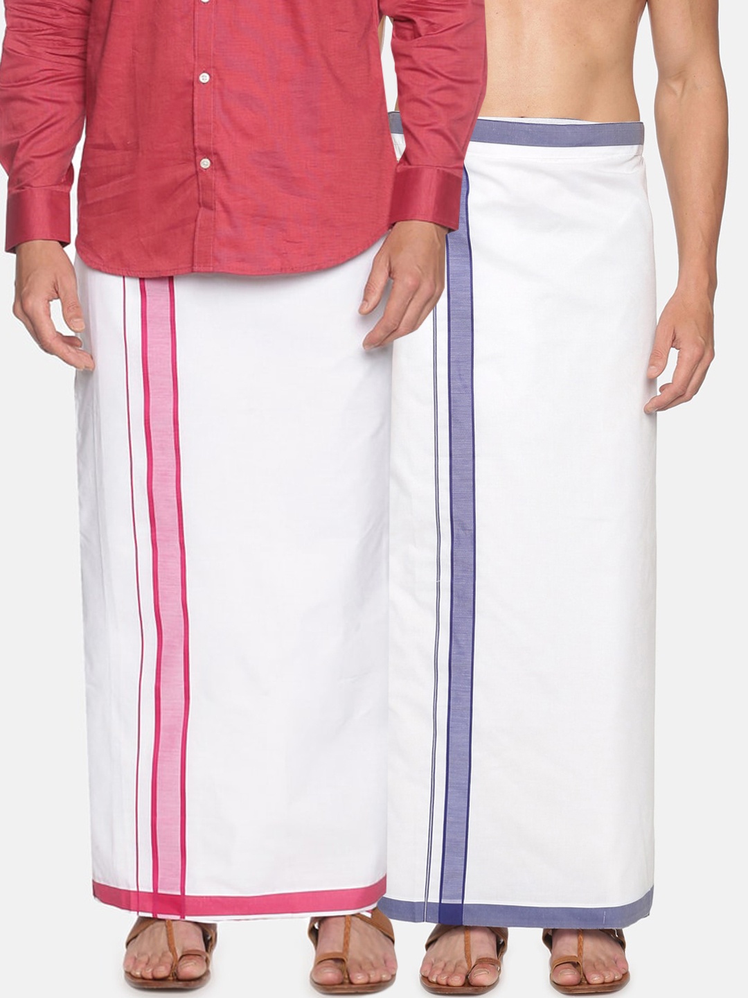 

Sethukrishna Men Pack Of 2 Solid Cotton Dhotis, White